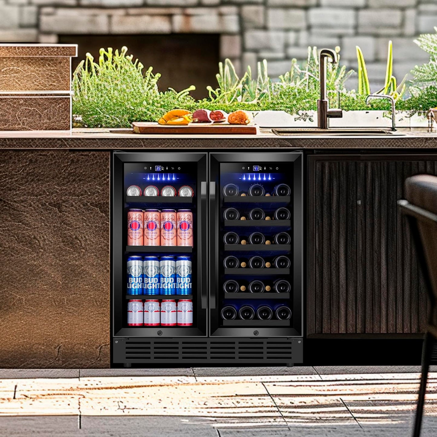 Velieta 30 Inch Wine and Beverage Refrigerator, Upgrade Dual Zone Wine Cooler, 30'' Wine beverage Fridge Built in or Freestanding Under Counter Large Capacity Glass Door Advanced Cooling System,Black