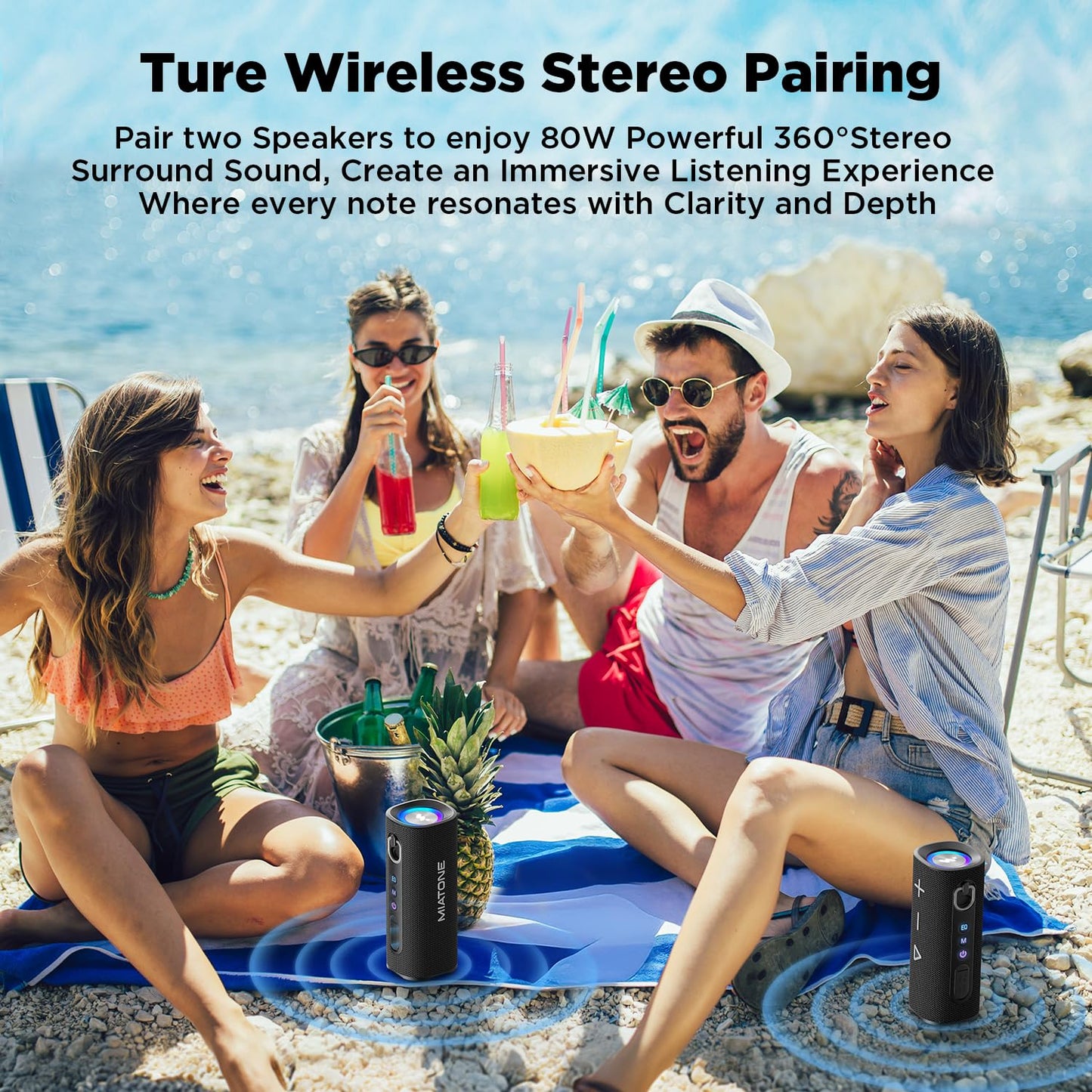 MIATONE Bluetooth Speaker 40W BT 6.0 Outdoor Portable Bluetooth Speakers with 3 EQ,Deep Bass,24H Playtime TWS,IPX7 Waterproof Shower Speakers Bluetooth Wireless Portable Speaker for Party/Beach-Black