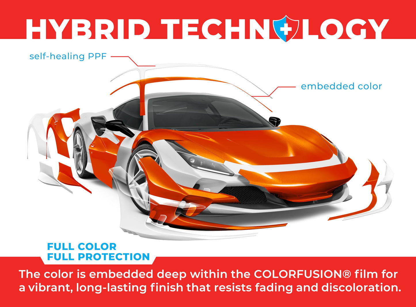 ColorFusion PPF by VViViD, Gloss Flame Orange Dry Apply PPF Vinyl Car Wrap Roll 20ft x 5ft