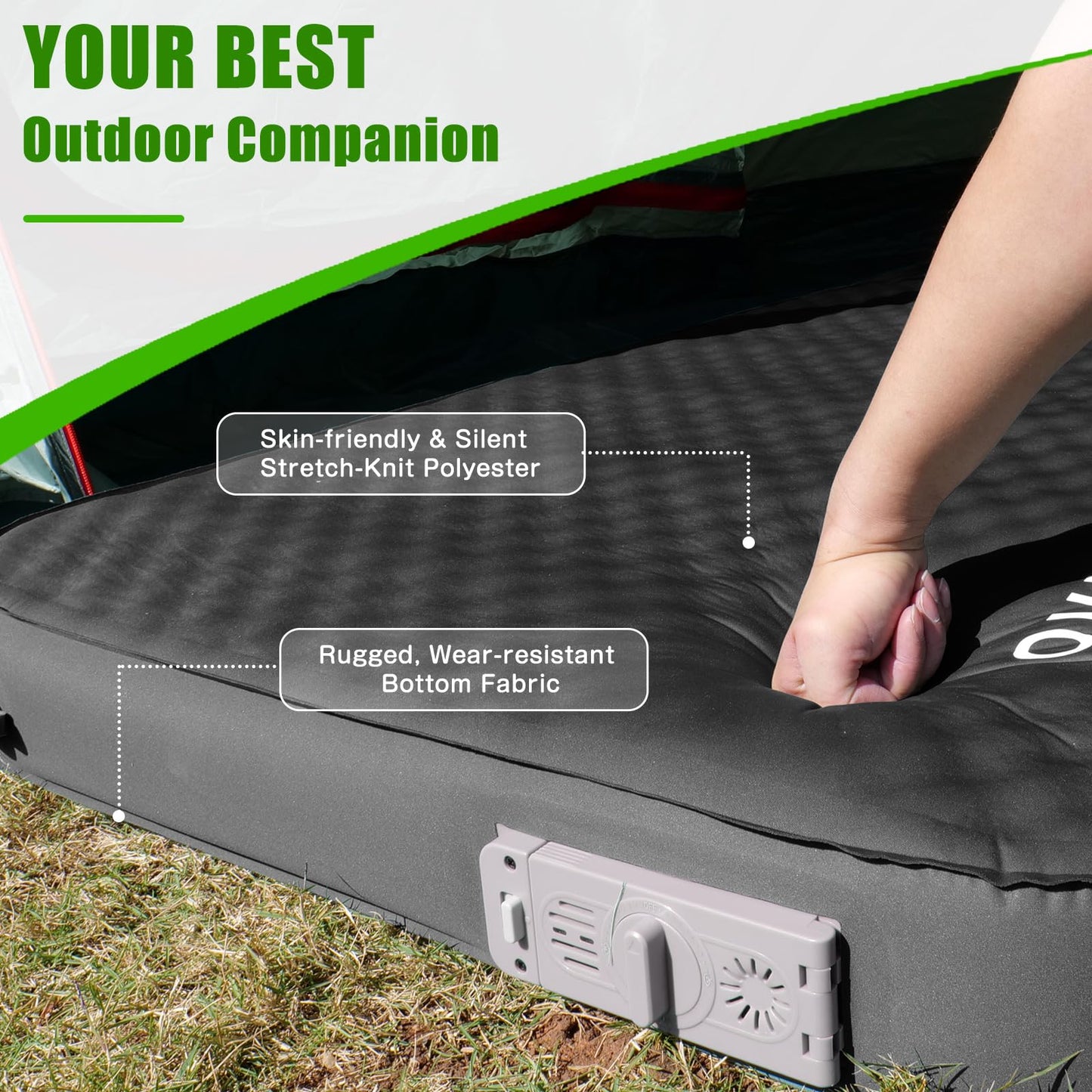 NYECHTO Self Inflating Sleeping Pad for Camping, 4" Extra-Thick Memory Foam Camping Mattress with Electric Pump, Fast Inflate & Deflate, 9.5 R-Value Insulated Camping Pad for Car Travel Tent Cot, Grey