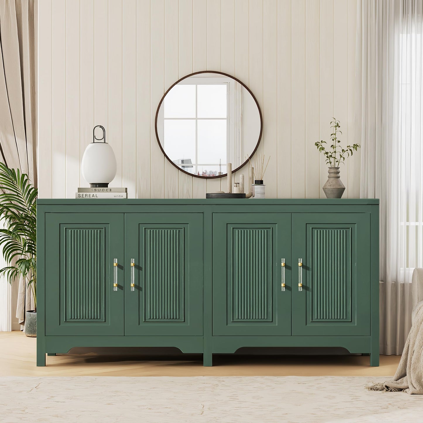 Jocoevol 55" Buffet Cabinet with Storage, Modern Fluted Door Design Sideboard Buffet Cabinet with Adjustable Shelf, Coffee Bar Station for Kitchen, Dining Room, Green