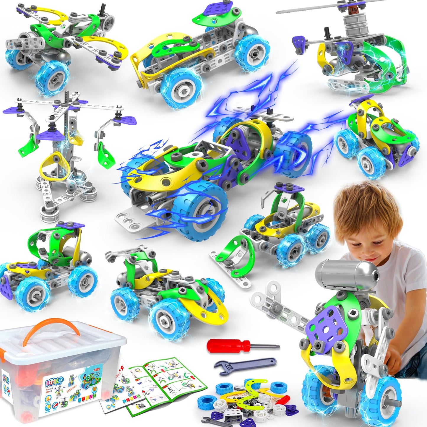 10 in 1 Electric STEM Toys for 5 6 7 8 9+ Year Old Boy Girl Birthday Gifts Educational Building Toys for Kids Ages 4-8 5-7 8-12 Stem Activities Construction Toy for Boys 6-8 8-10 Holiday Idea Gift
