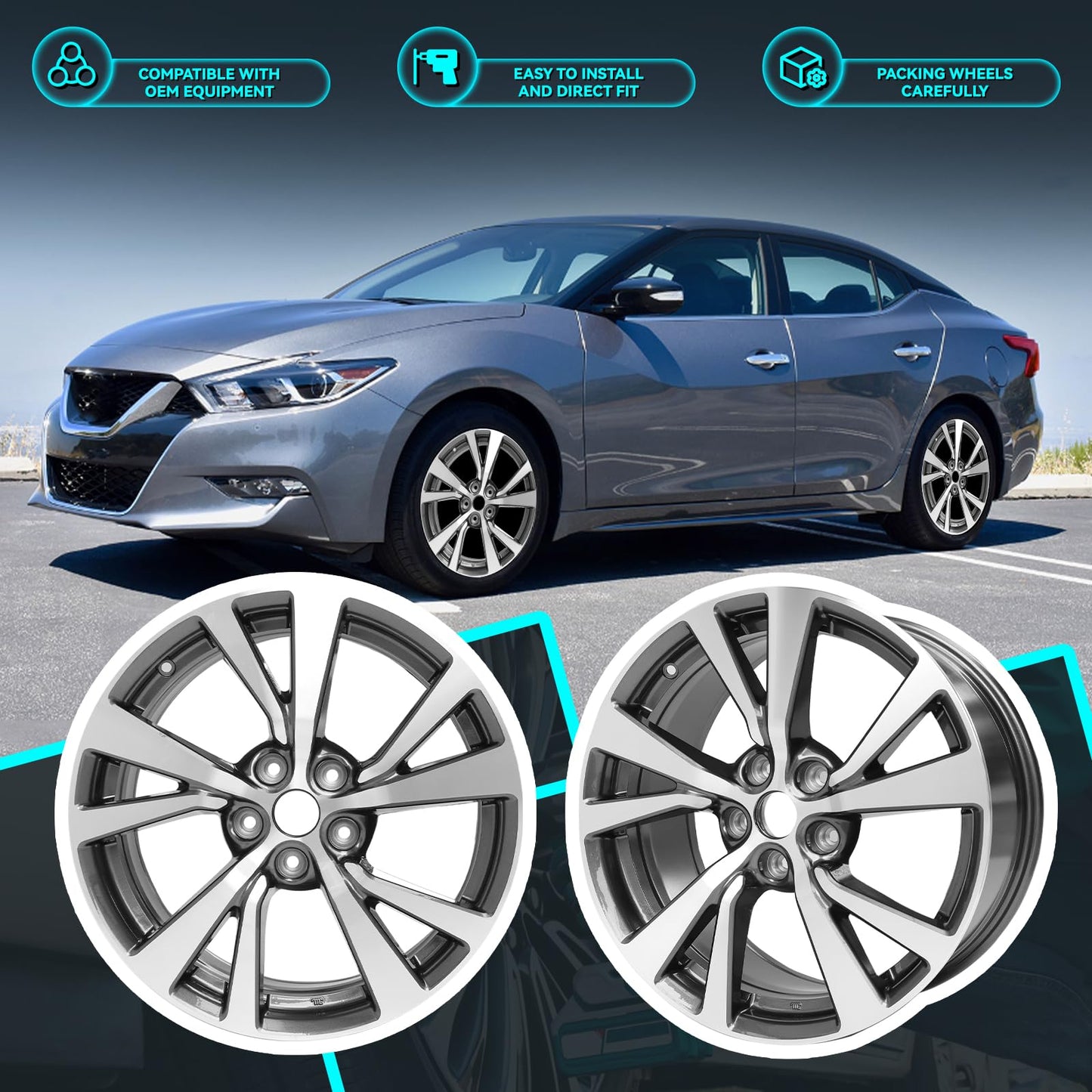 HOLUEKU New Single 18x8.5 Inch 18 Inch Premium Aluminum Alloy Wheel Rim Fits for 2016 2017 2018 2019 Nissan Maxima, OEM Design Replacement Rim OE Stock Specs
