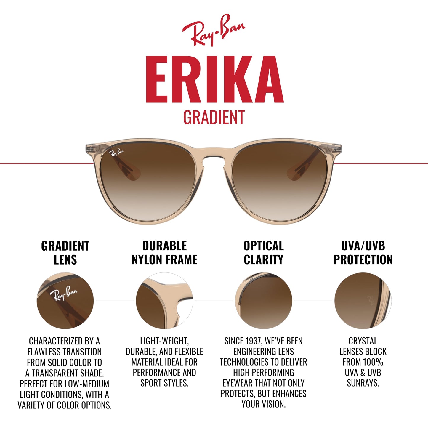 Ray-Ban Unisex RB4171 Erika Round Sunglasses, Dark Rubber Sand/Violet Gradient Brown, 54 mm