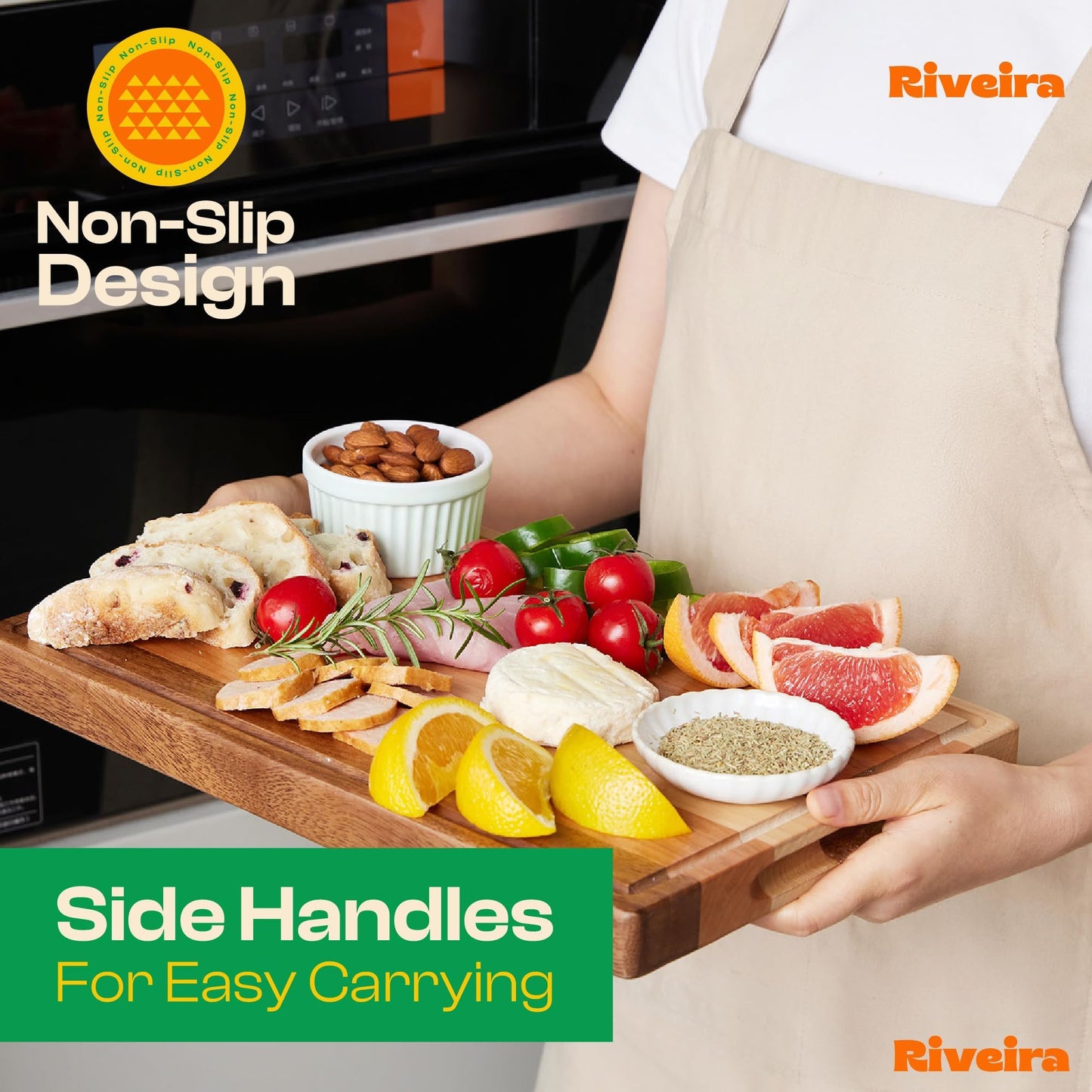 Riveira Walnut, Maple & Cherry Wood Cutting Boards for Kitchen – Large 30x20 Non Toxic Wooden Cutting Board with Juice Grooves – Premium Wood Cutting Board & Serving Board for Cooking & Charcuterie