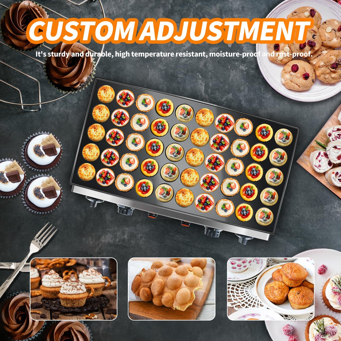 YOOKTEN Mini Dutch Pancake Baker Make,50PCS Commercial Electric Maker Pizzelle Maker, Non-stick Waffle Pancake Maker, Mini Pancakes Machine with Timer，Muffin Waffle Maker for Restaurant and Home,1700W