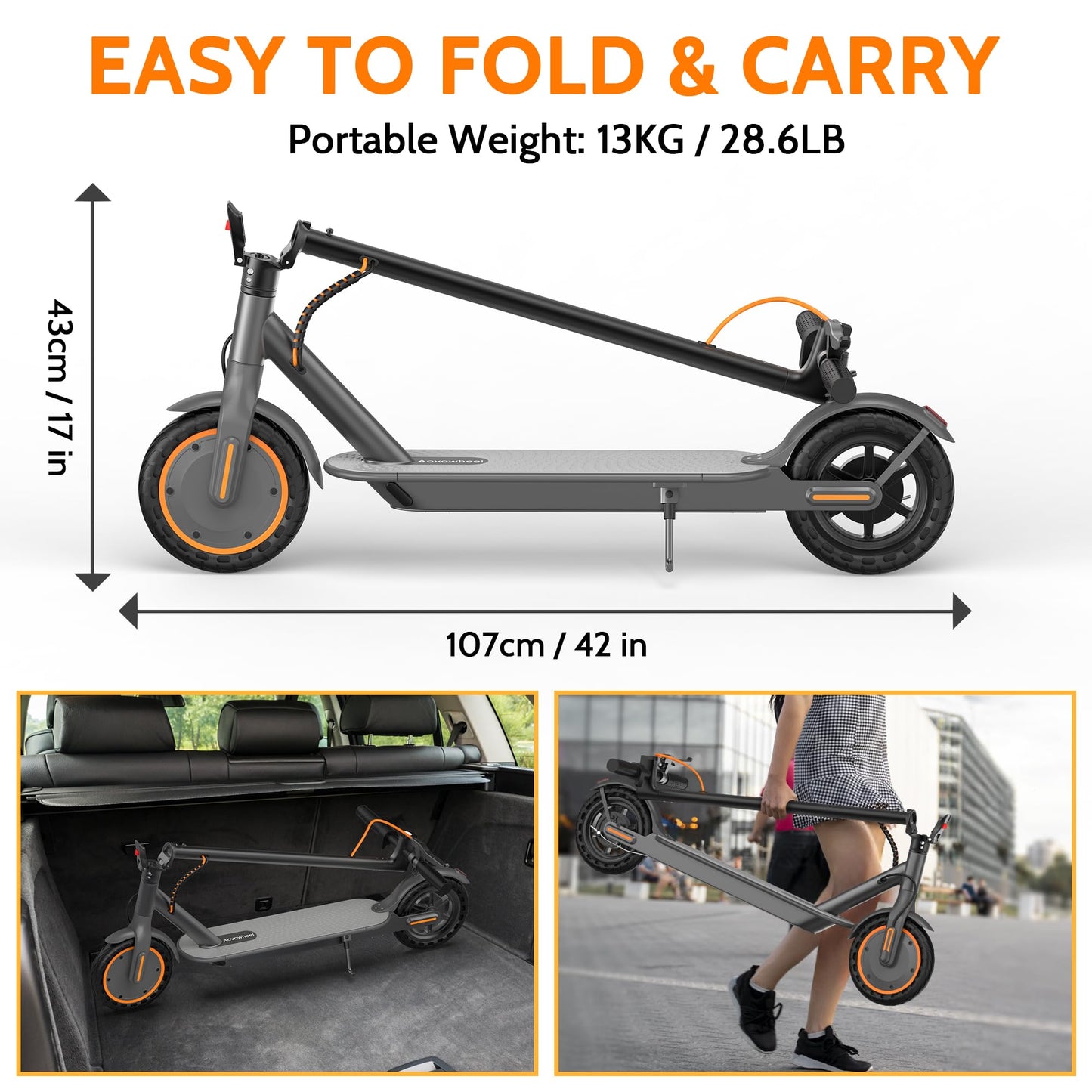 Aovowheel Electric Scooter for Adults, Folding E Scooter with 350W Motor 19 Mph Top Speed, Max 23 Miles Long Range, 8.5'' Solid Tires Commuting Scooters with Dual Brakes System, APP