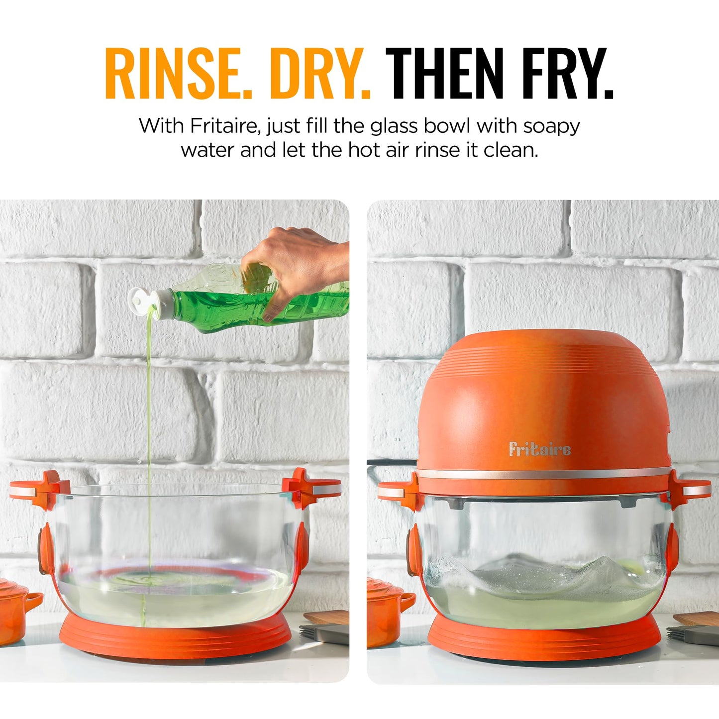 Non Toxic Air Fryer™ Pro | 9-in-1 Glass Air Fryer | Self-Cleaning | 5 Quart | Rotisserie and Tumbler | 400F Vortex For Even Cooking, BPA-Free Teflon Free, Recrisp, Roast, Bake, Orange