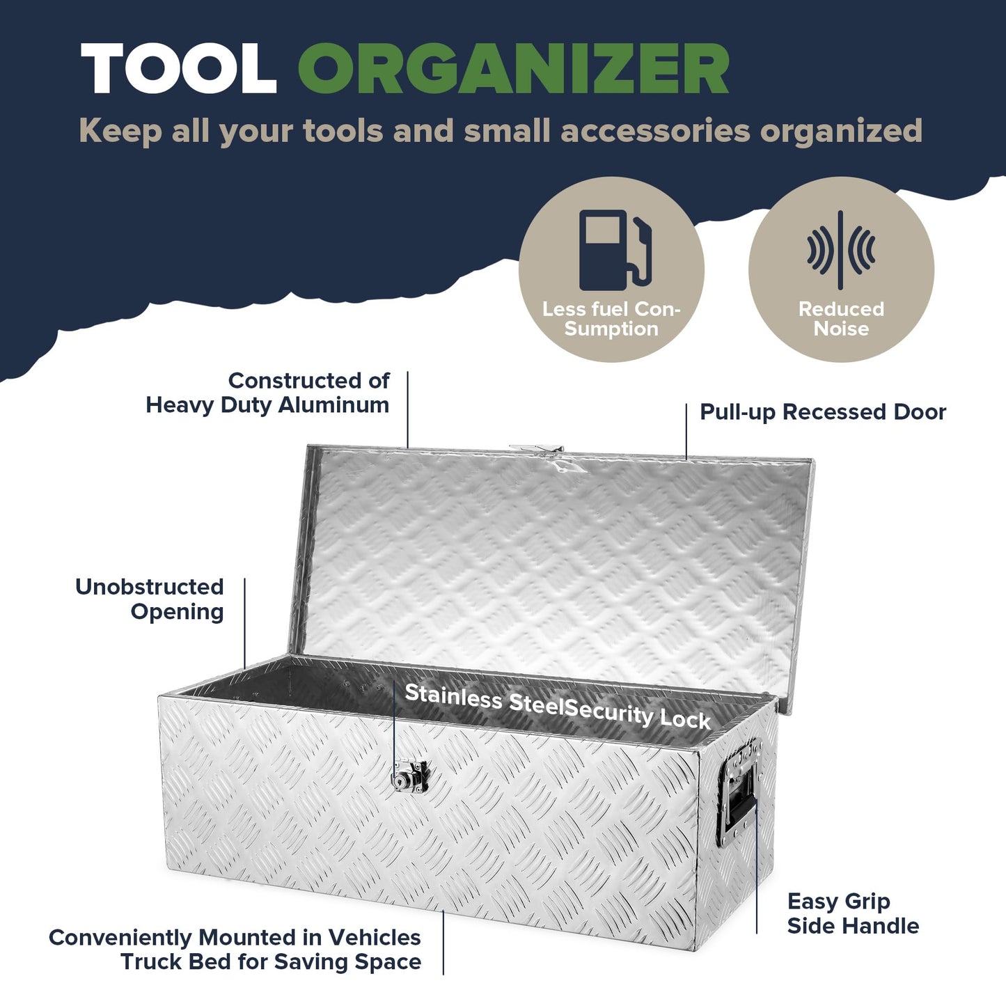 ARKSEN 30 Inch Heavy Duty Aluminum Trailer Tool Box Chest Box Pickup Truck Bed Storage Toolbox for RV, Truck, & Trailer with Side Handle, Lock and 2 Keys - Silver