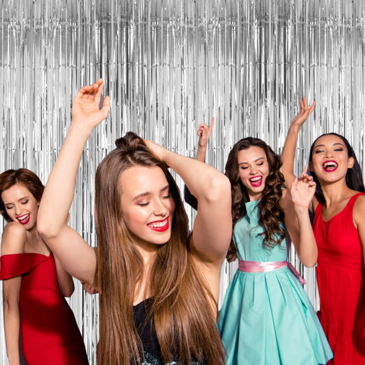 Voircoloria 3 Pack 3.3x8.2 Feet Silver Foil Fringe Backdrop Curtains, Tinsel Streamers Birthday Party Decorations, Fringe Backdrop for 2025 New Years Eve, Graduation, Baby Shower, Gender Reveal