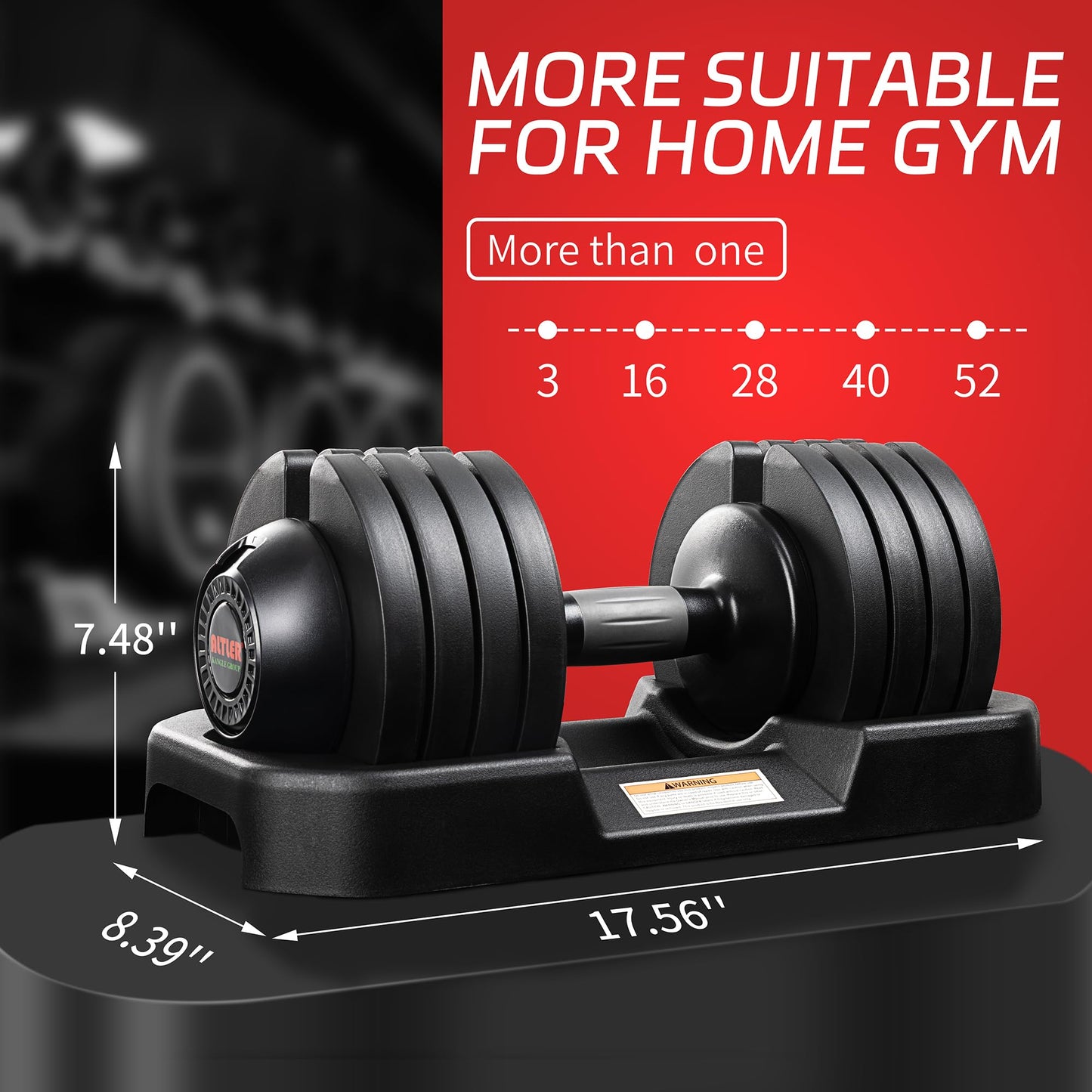 ALTLER Adjustable Dumbbell,52lbs Set with Tray for Workout Strength Training Fitness, Adjustable Weight Dial with Anti-Slip Handle and Weight Plate for Home Exercise