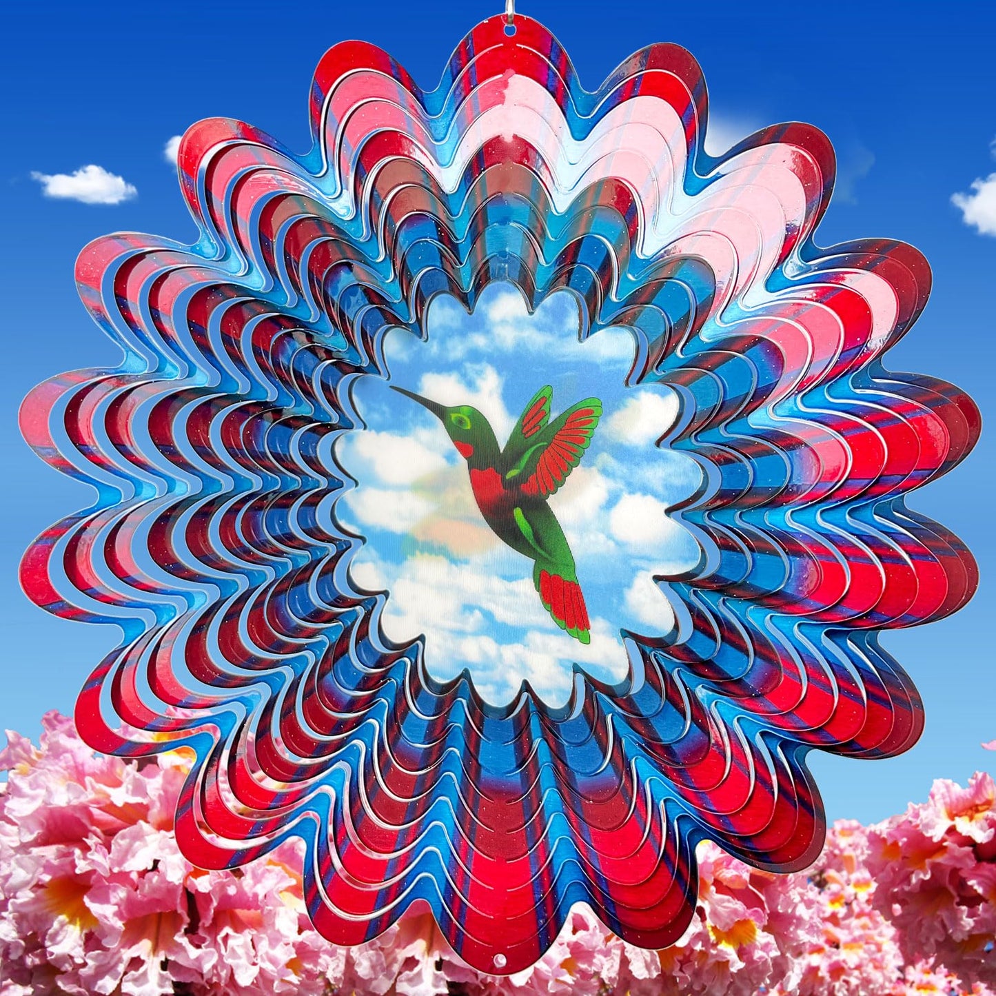Eiryhope Hummingbird Animated Wind Spinner - 12In 3D Kinetic Hanging Sculpture, Creates Flying Hummingbird Animation Effect | Outdoor Garden Yard Decor, Unique Gift for Mom/Dad/Women/Men & Christmas