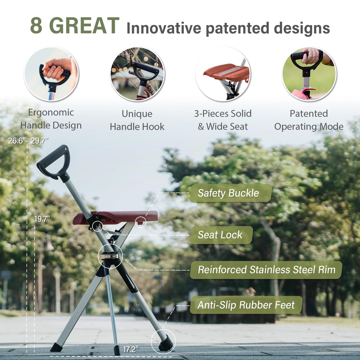 STEP2GOLD Ta-Da Chair Series 2- Portable Walking Stick, Cane with Seat, Foldable Chair, Hiking Stick, for Camping, Hiking, Lightweight Aluminum, Easy Carry, Anti-Slip (36.2"/Blue)