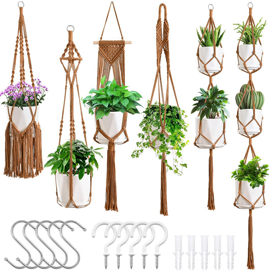 SFENNGPET Macrame Plant Hangers, 6Pack Hanging Planters for Indoor Plants w/ 6 Set Hangers Kit Handmade Macromay Plant Hangers Indoor Flower Pots Holder Stand for Boho Home Décor (POTS NOT Included)