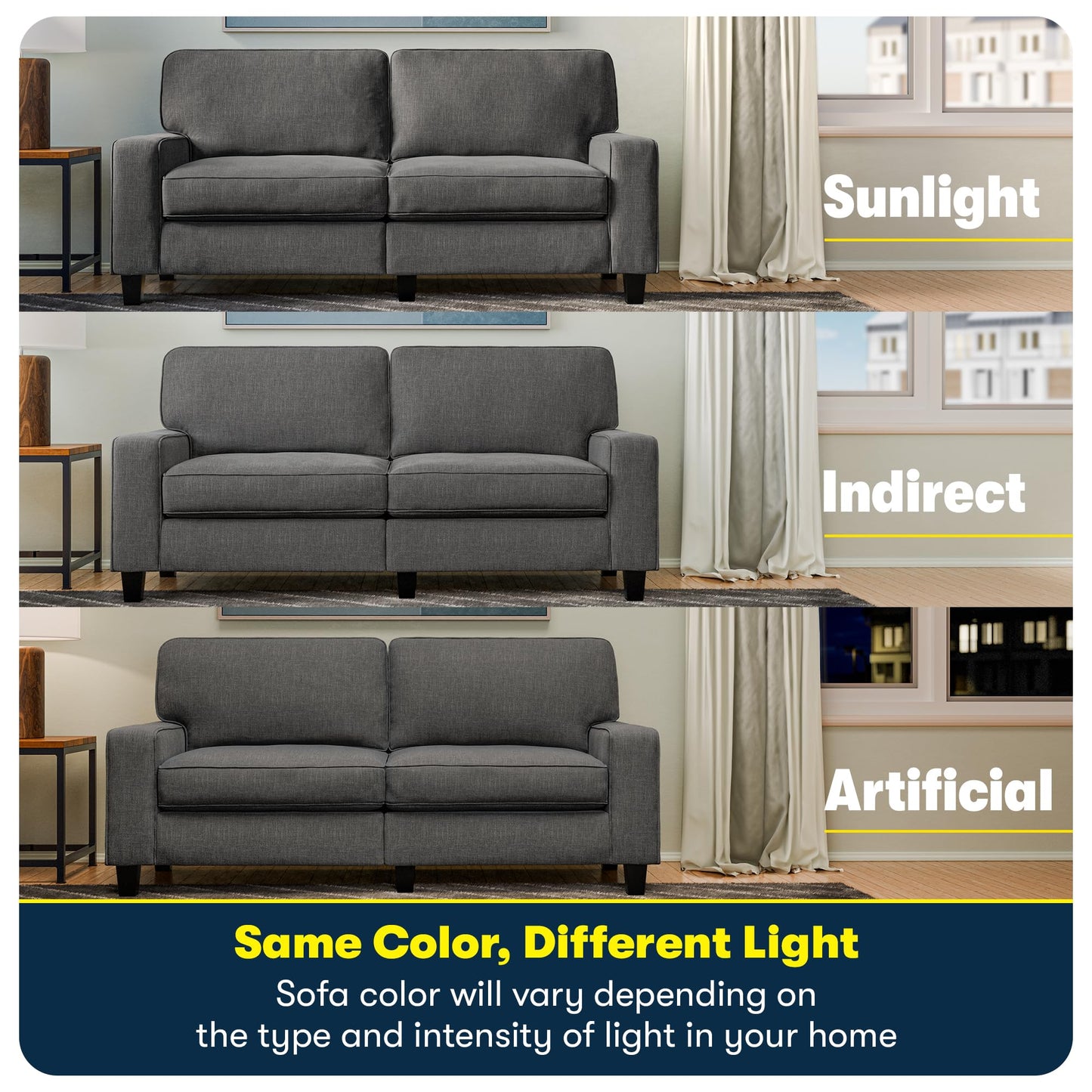 Serta Palisades 61" Track Arm Sofa, Easy Care Polyester, Soft Pillow Back, Pocket Coil Seat Cushions, Removable Covers, Loveseat or Couch for Small Spaces, Living Rooms or Bedrooms, Gray