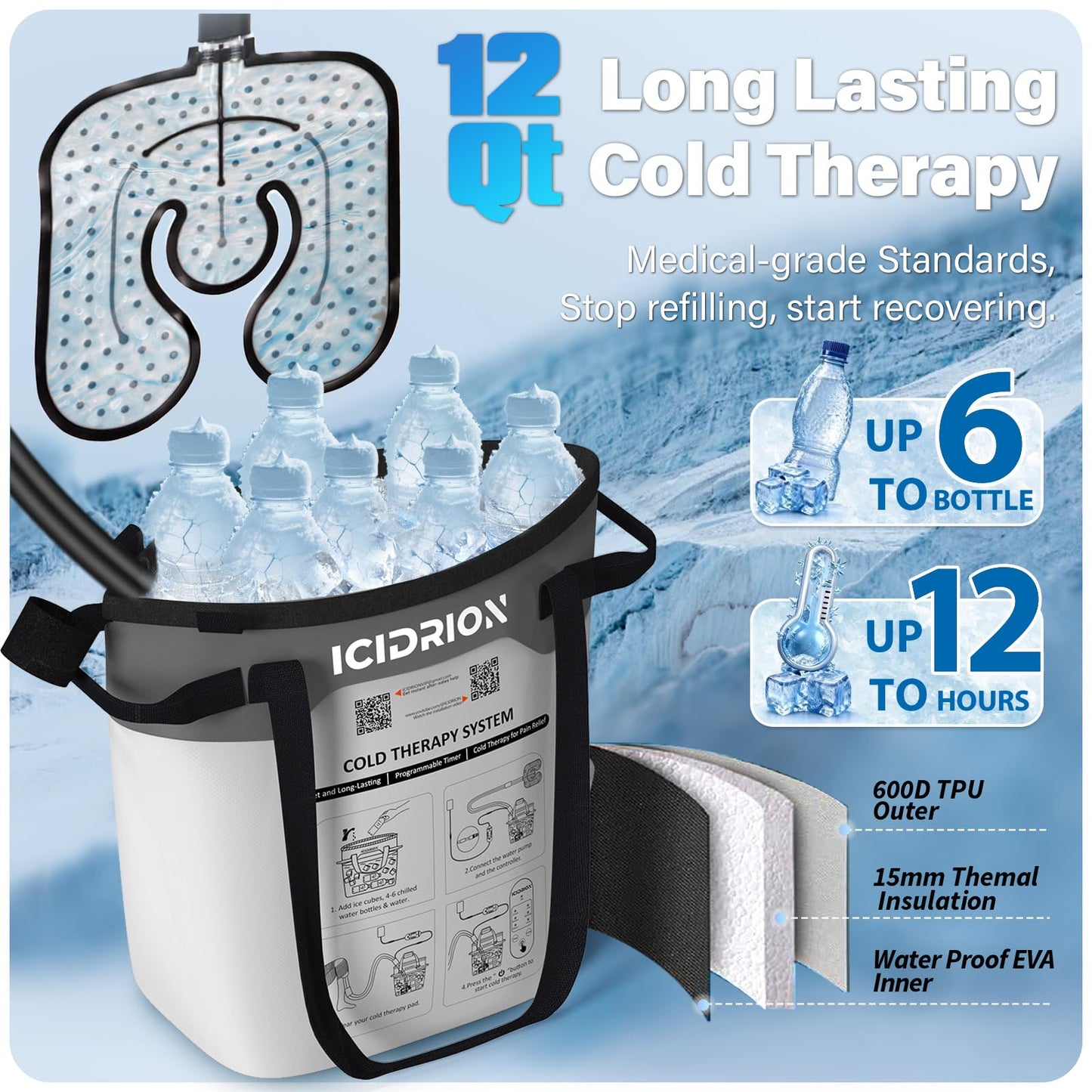 Cold Therapy Machine, Programmable Ice Machine for Hip After Surgery, Portable Hip Replacement Recovery System, Cryotherapy Pain Relief w/Compression Pad
