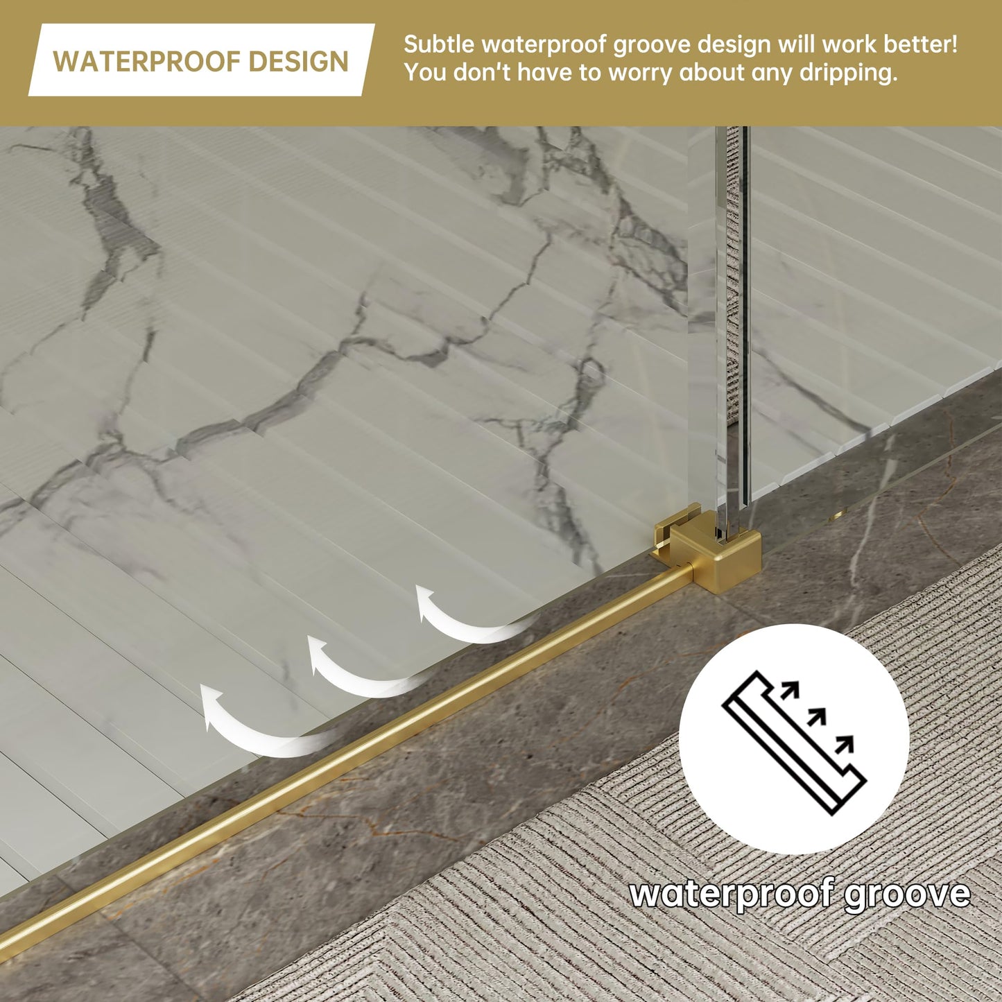 Findepot 56-60" W x 75" H Frameless Sliding Shower Door, Shower Glass Door with 1/4" Thick Tempered Glass, Explosion-Proof Film, Easy to Clean, Brushed Gold