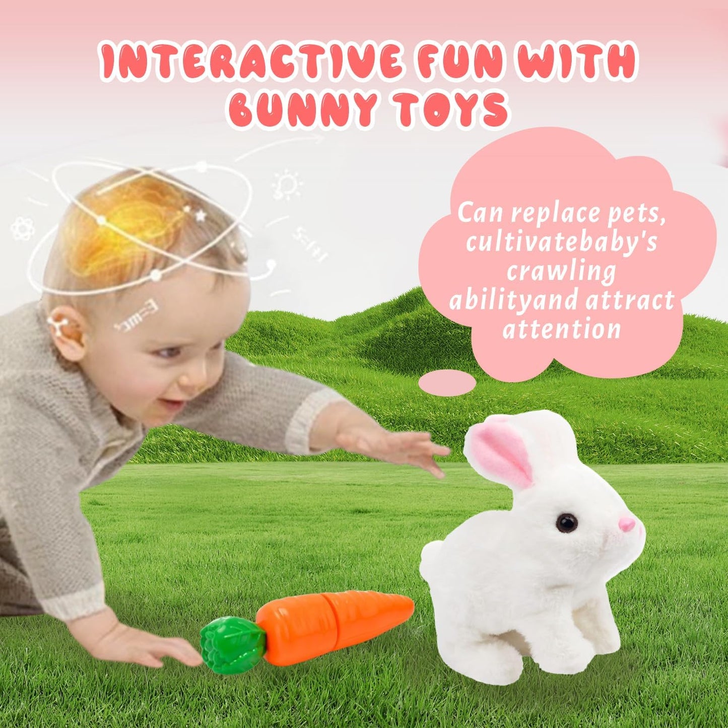 SUQ My Realistic Bunny Toy Interactive Realistic Stuffed Bunny with Moving Ears & Nose, Lifelike Rabbit Plush Toy for Kids Girls Boys Easter Birthday Gift