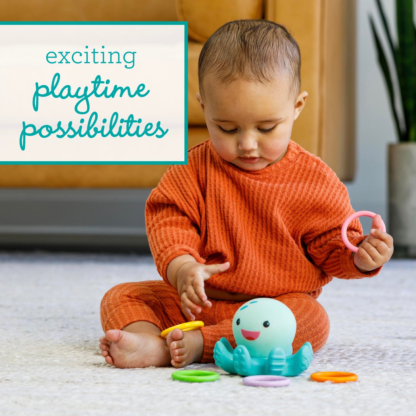 Infantino Light Up Ring Catcher - Illuminating Octopus with Five Tossing Rings for Fine & Gross Motor Skills in Babies & Toddlers, 6M+