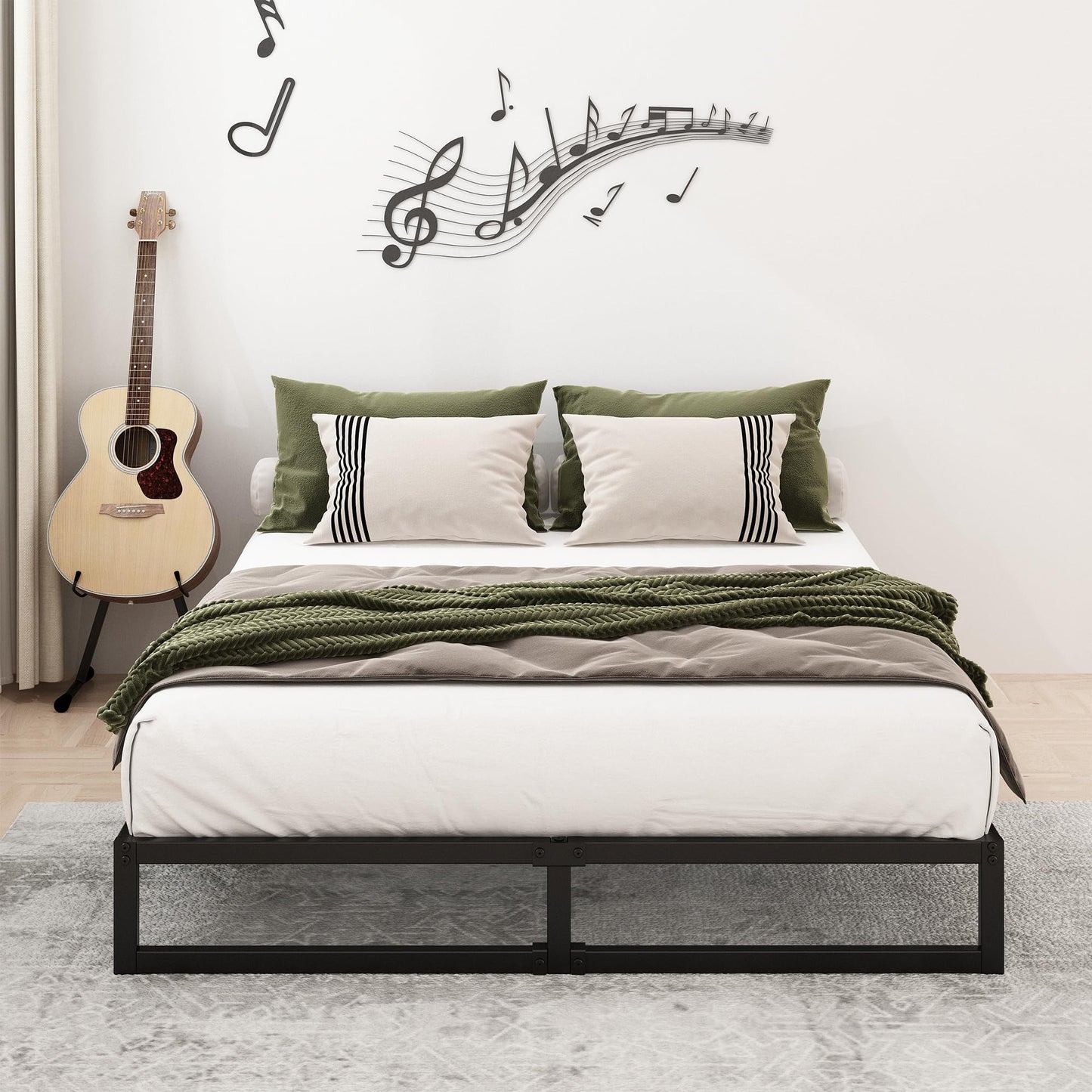 Lutown-Teen 8 Inch Queen Bed Frame Heavy Duty Steel Slat Support Metal Queen Size Platform Bed Frame No Box Spring Needed, Easy Assembly, Black