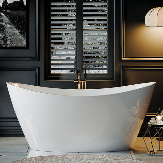 Empava 67 Inch Freestanding Bathtub, Oval Deep Soak Acrylic Tub with Anti-Slip Bottom for Bathroom, Luxurious SPA Experience at Home (Drain & Overflow Included)
