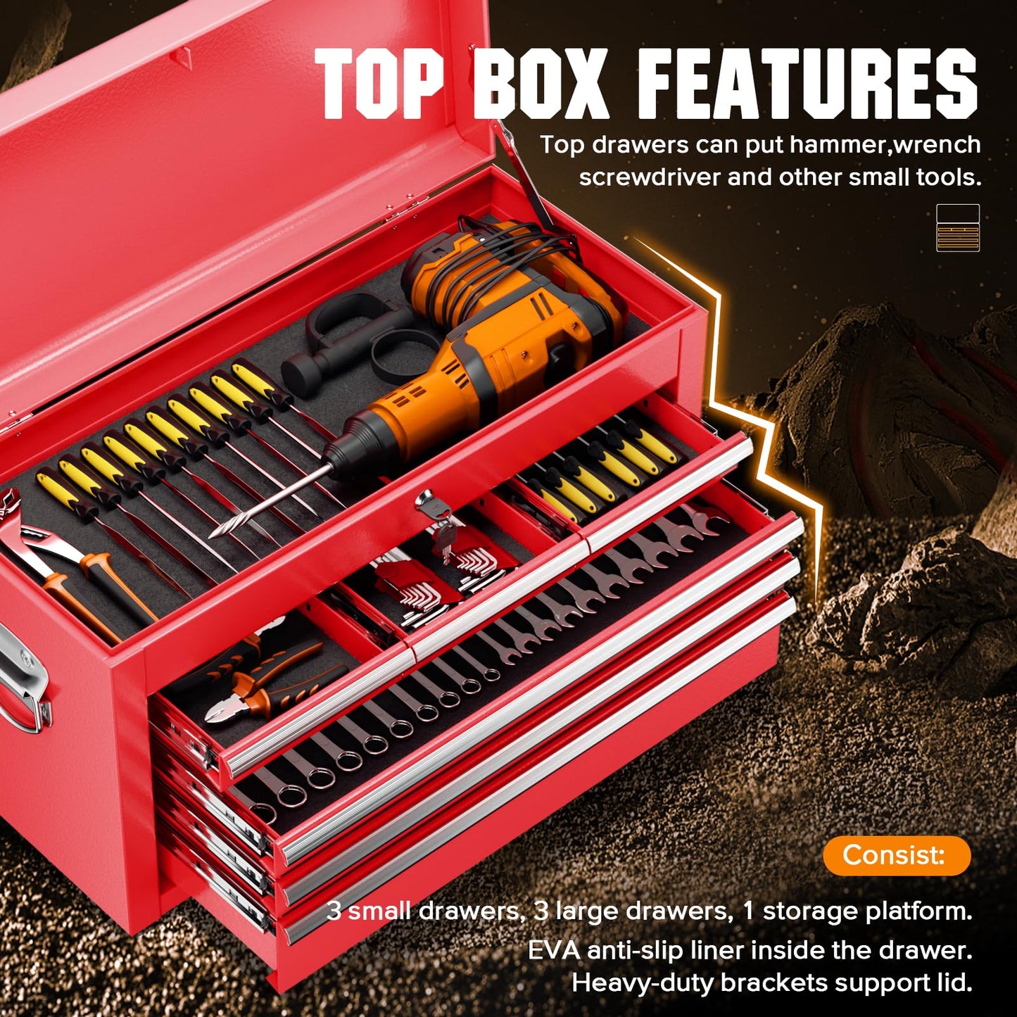 Oakcloud Heavy-Duty 8-Drawer Rolling Tool Chest & Cabinet Combo with Black Liner – Lockable Steel Garage Tool Box on Wheels – Detachable Top Toolbox & Bottom Storage Cart with Side Hooks, Red