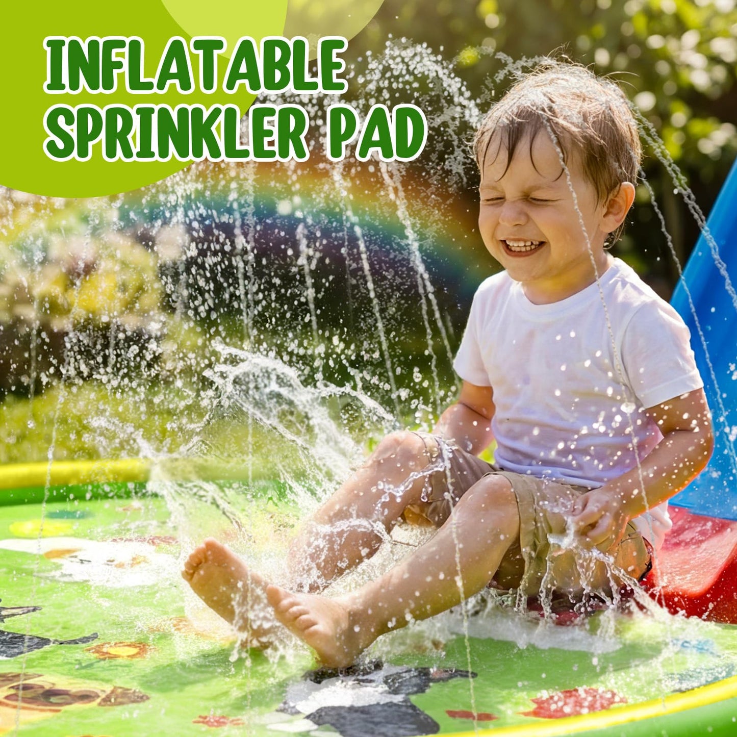 Peradix Splash Pads for Toddlers, 67" Kids Splash Pad with Inflatable Base, Dog Pattern Sprinkler Mat for Kids, Summer Water Toy for Backyard Garden Lawn, Baby Pool Learning Gift for Boys Girls Dogs