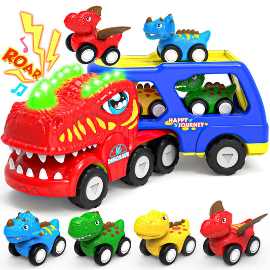 ENJSD Toys for 1 2 3 4 Year Old Boys, 5 in 1 Toys for Ages 2-4 with 4 Dinosaur Toy for Kids 3-5, Friction Powered Kids Boy Toddler Gifts with Flashing Light & Sound