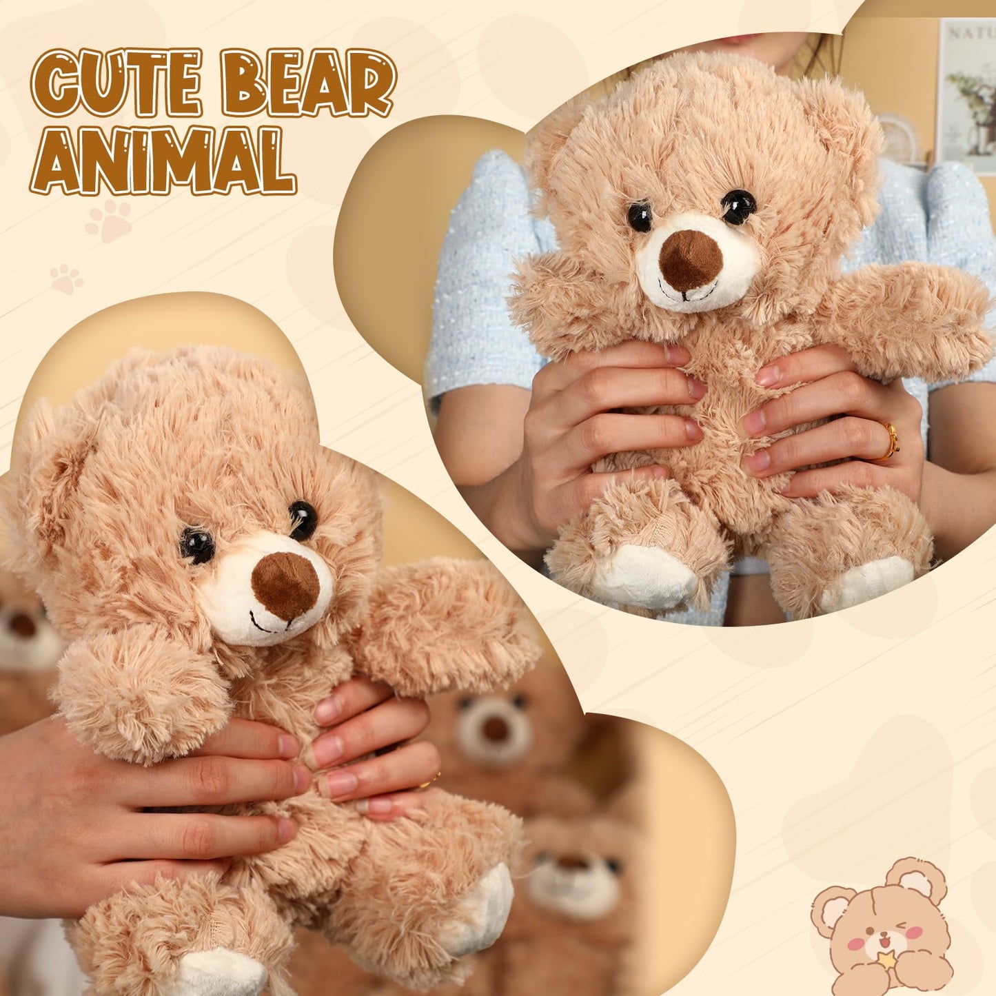 Jenaai 8 Pcs 10 Inch Bear Stuffed Animals Bulk Cute Baby Shower Small Plush Bears Party Favors for Baby Shower Wedding Birthday Graduation Centerpiece Decoration(Stylish,Light Brown)