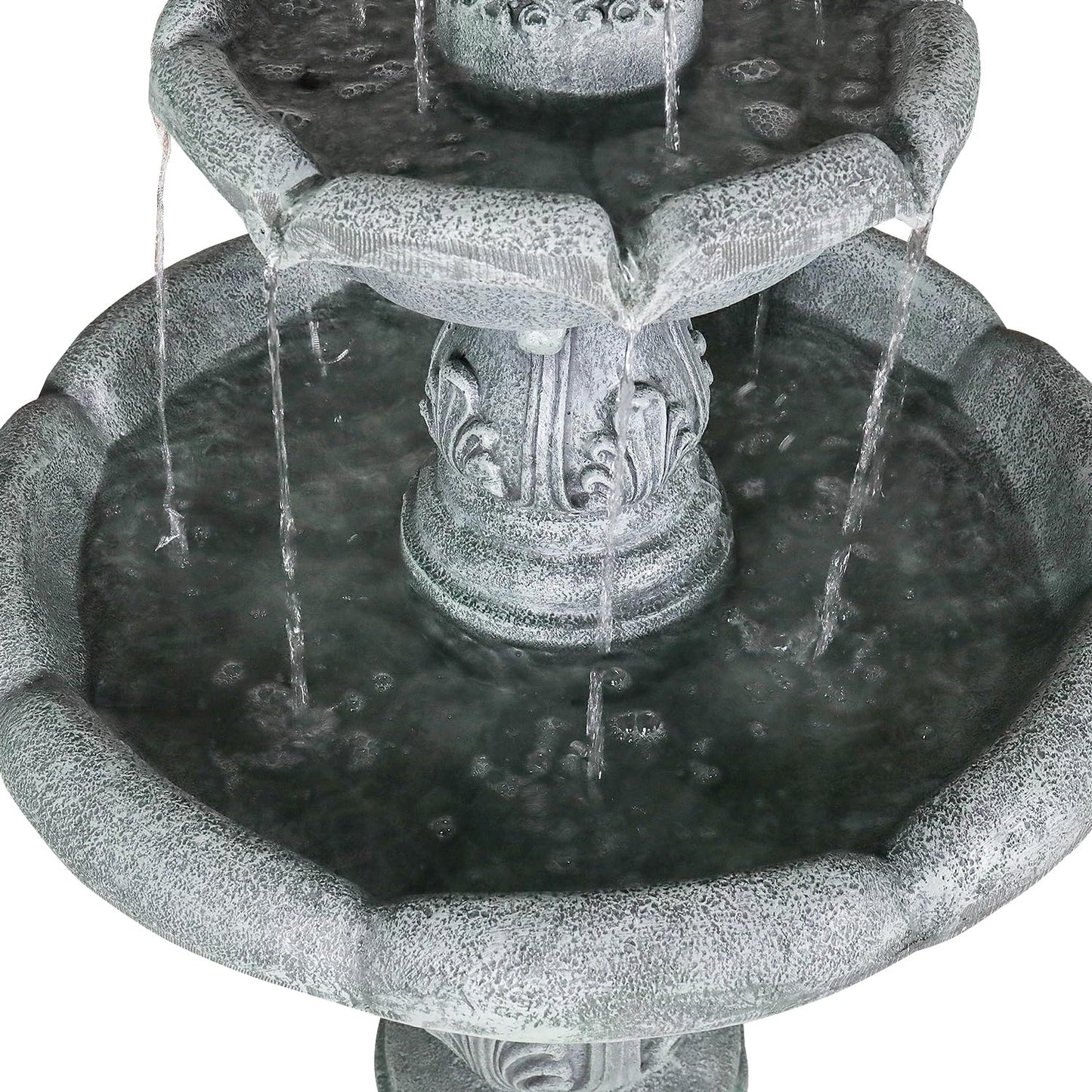 SunJet 48" High 3-Tiers Modern Concrete Outdoor Water Fountain - Round Large Outdoor Fountains and Waterfalls for Garden, Patio, Yard, and Deck Decor, Featuring Natural Stone Look (Grey, 48 inch)