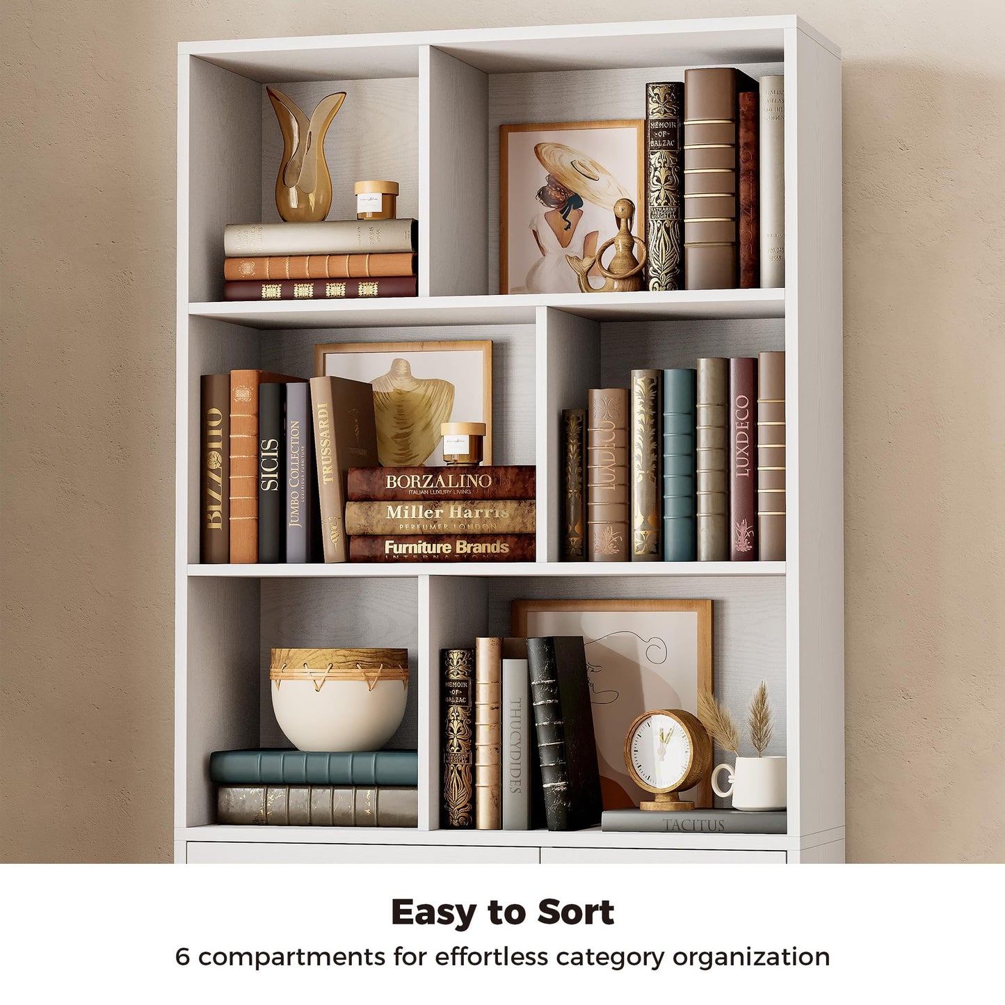IRONCK Book Shelf with Doors and 3 Drawers 6-Tier Tall Bookcase 70.9 Inch with Storage Modern Bookshelf with 6 Open Cubes for Home Office, Living Room