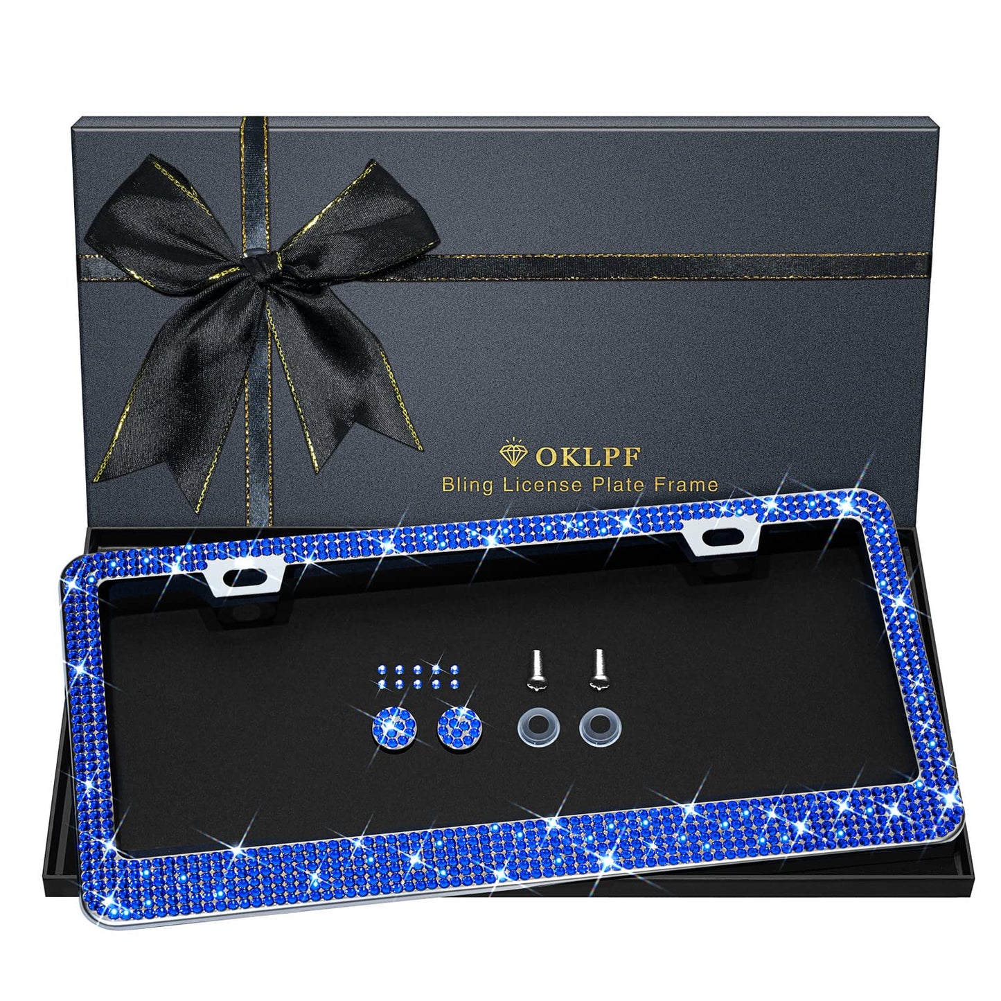 Bling License Plate Frame for Women, 1PCS Sparkly License Plate Frames| Over 1200 pcs 14 Facets Bedazzled Clear Glass Diamond Rhinestone Crystals w/Free Glitter Diamond Box (Black)