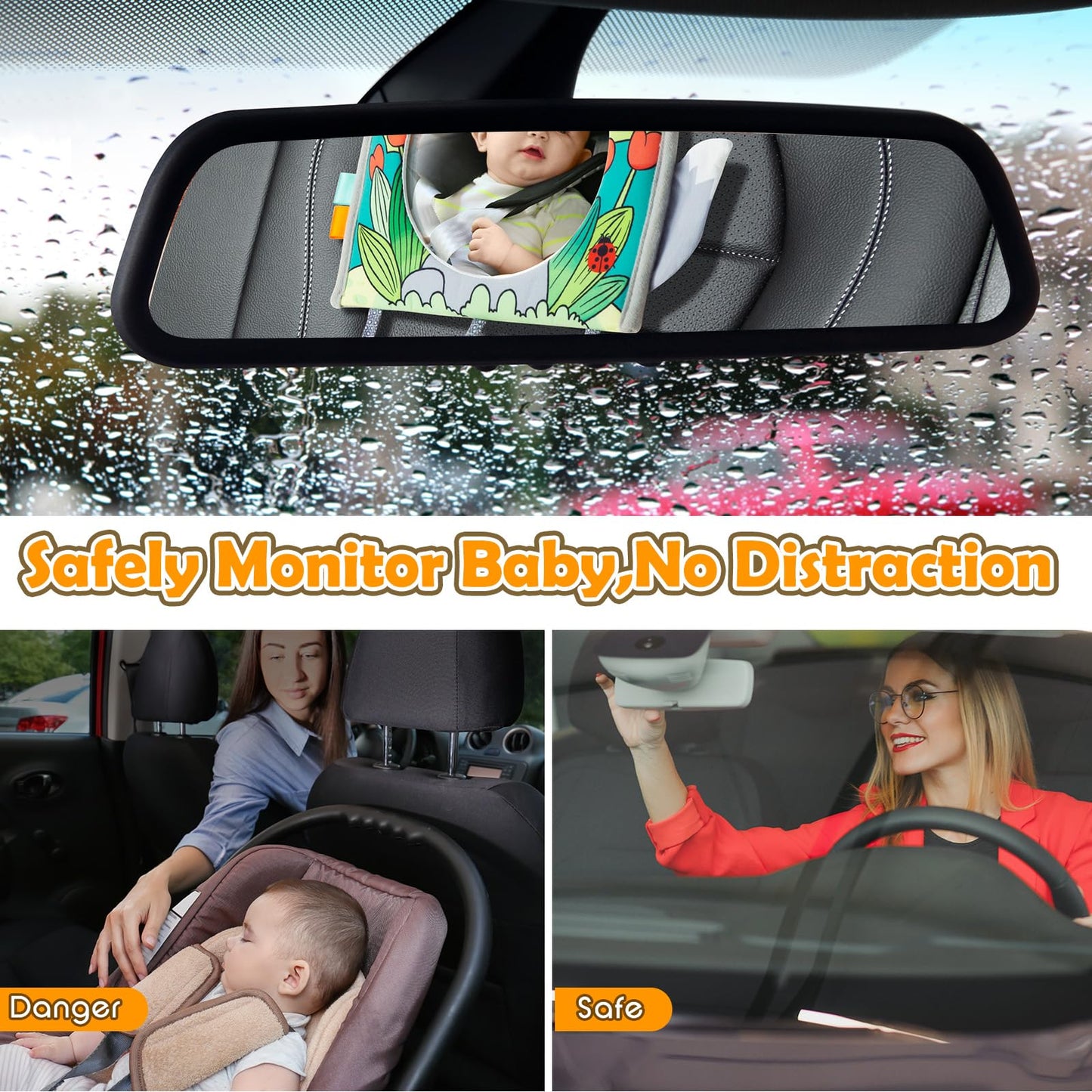 Lynncare Car Seat Toy, Baby Car Mirror Toy for Rear Facing, Travel Baby Activity Center with Hanging Engaging Toys for Infants Babies 0-6-12-18 Months Boy Girl
