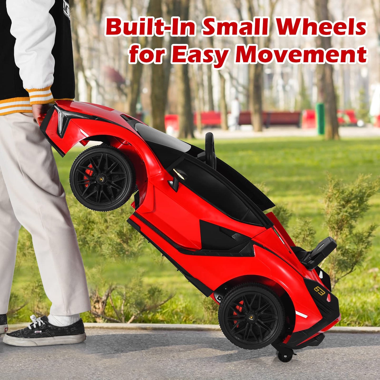 INFANS 12V Licensed Lamborghini Sian Kids Ride On Car with Parent Remote Control, Spring Suspension, MP3 Player, Electric Toy Roadster Carbon Fiber Textured for Toddler (Red)