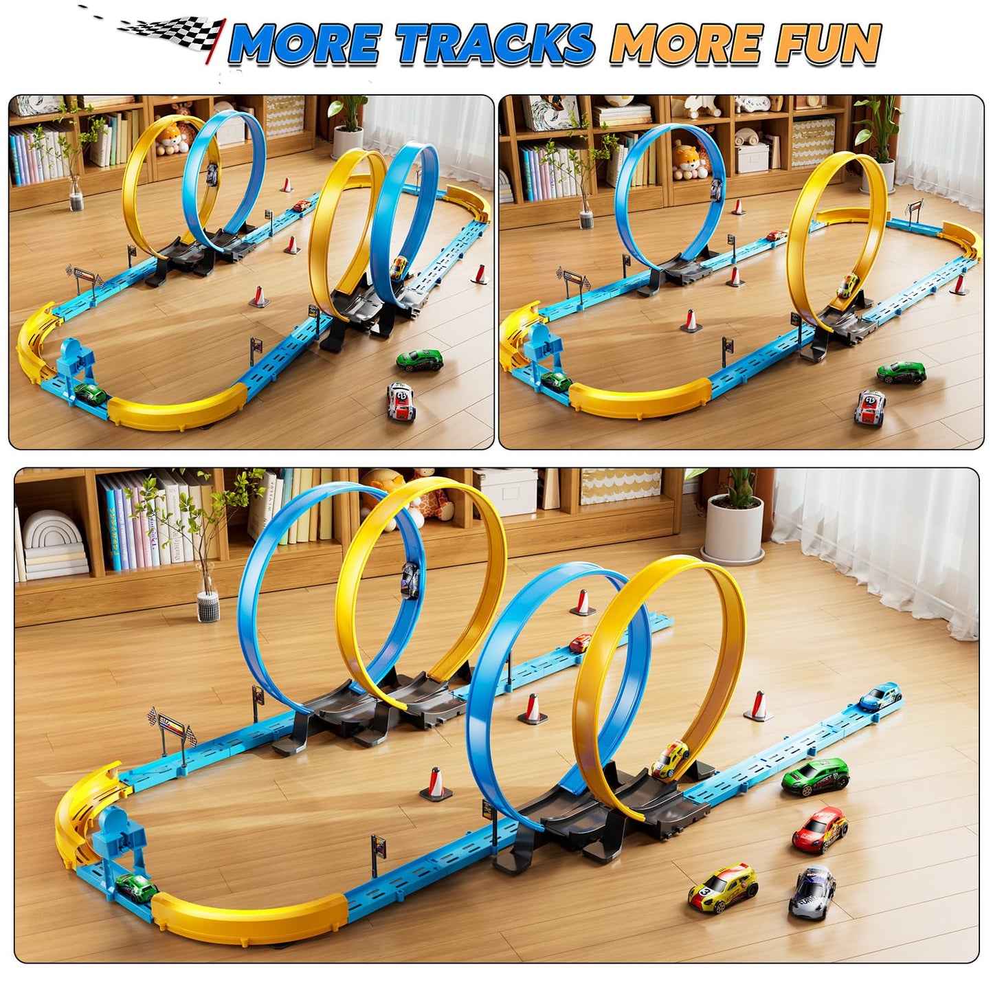 LILYBUDS Toy Car Race Track Set for Boys Kids Age 3-5 4-7, Race Tracks with 4 Crash Zones and 1:64 Scale High-Speed Slot Cars, Christmas Halloween Birthday Gifts Toys for Toddlers Boys 4-8 8-12 Years