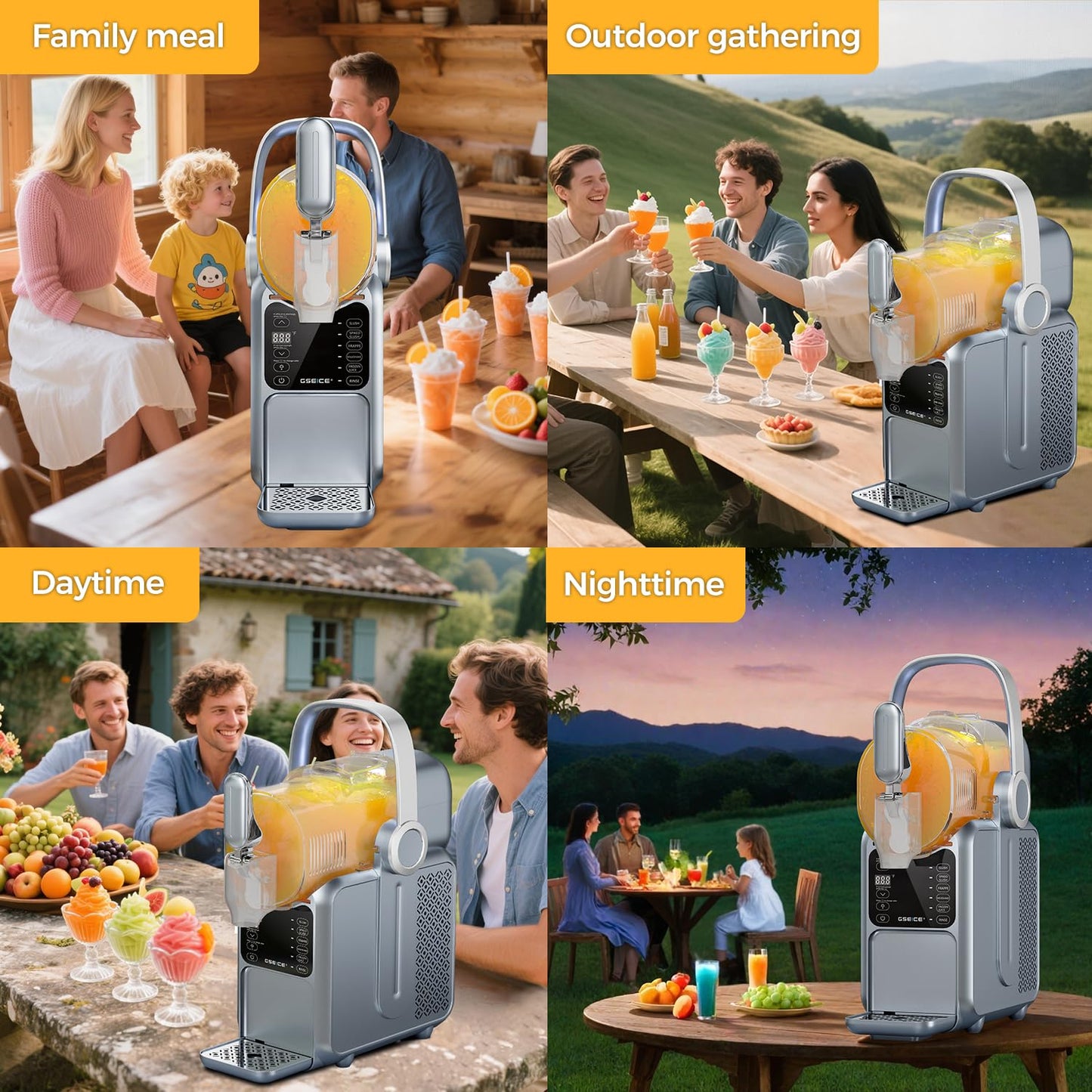 GSEICE Slushie Machine, 101oz Large Capacity Slushy Machine for Home with Portable Handle, Real-time Temp Display, 5 Preset Modes for Slushie, Margaritas, Frappés, Milkshake, and Juice