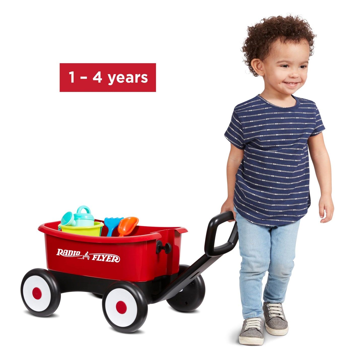 Radio Flyer Push & Pull Walker Wagon with Garden Tools, Red, for Kids 1-4 Years Old, Locking Handle for Stability, Baby Push Walker Converts to Pull Wagon, for Indoor & Outdoor Play