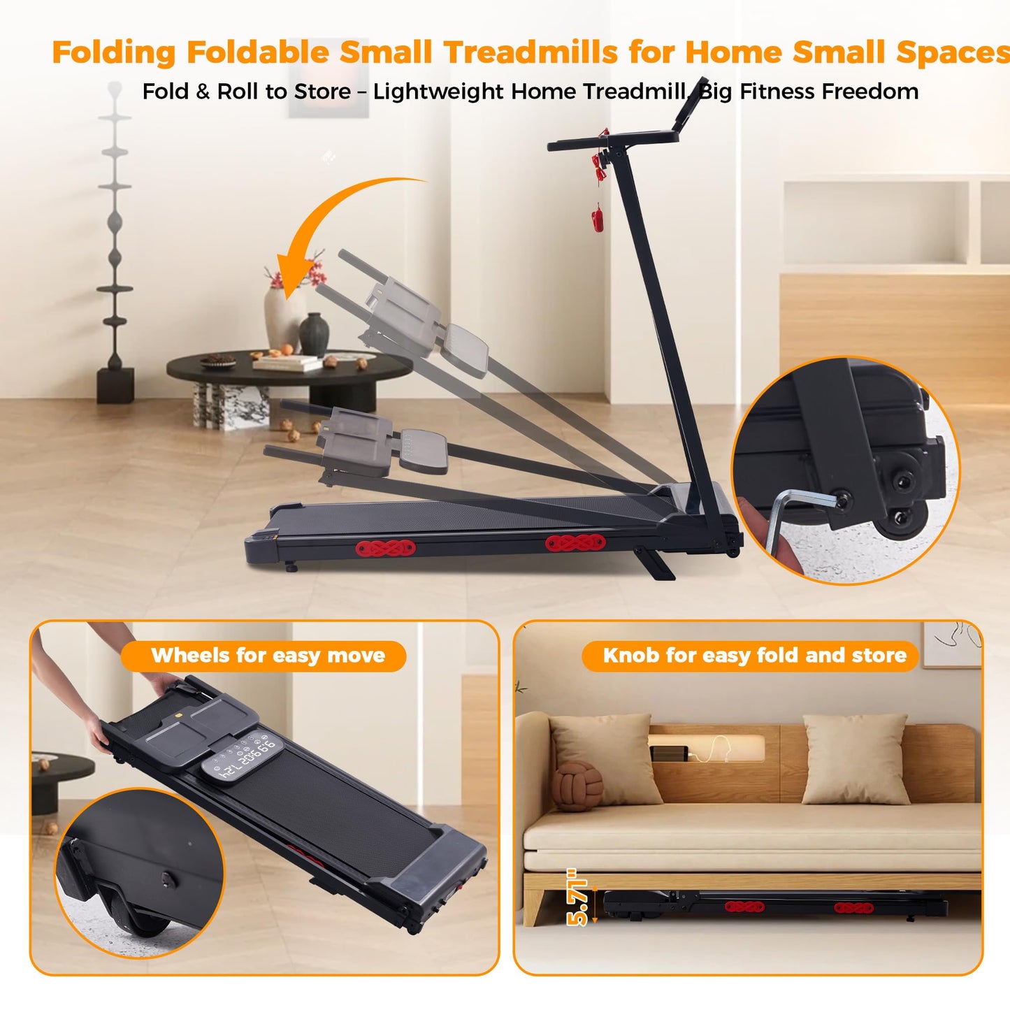 HevGlrm Walking Pad Treadmill with Incline, 2026 Upgrade Portable Treadmill with Handles for Home Small, 3.5HP Small Walking Pad with Handle Bar, 0.6-10.0MPH, 400LBS