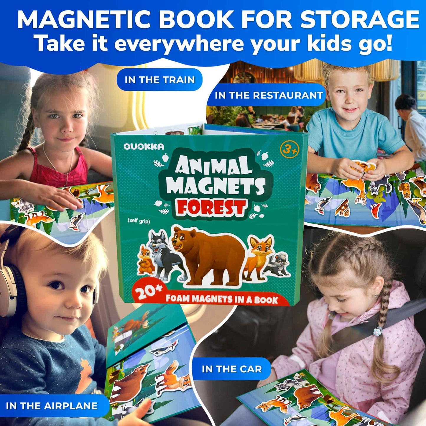 QUOKKA Travel Magnetic Puzzles for Toddlers 1-3 – 20+Pcs Forest Game with Extra-Long Play Book – Fun Travel Game Toy for Kids Ages 3-5 – Strong Magnets for Car Activities – Fun Toddler Puzzle Ages 2-4