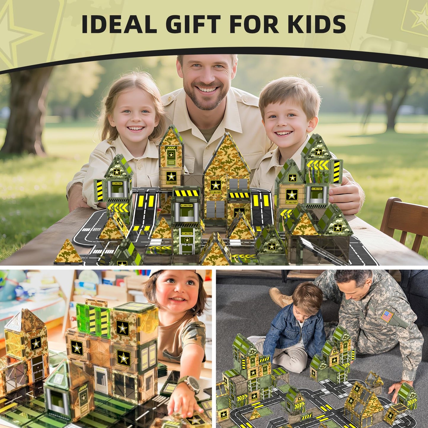 GobiDex Magnetic Tiles Army Toys, Military Magnetic Building Blocks for Kids 3-5 4-8 Girls Boys Toys Age 4-6 6-8, STEM Sensory Army Men Toddler Birthday Gifts for 3+ Year Old Kids Toy