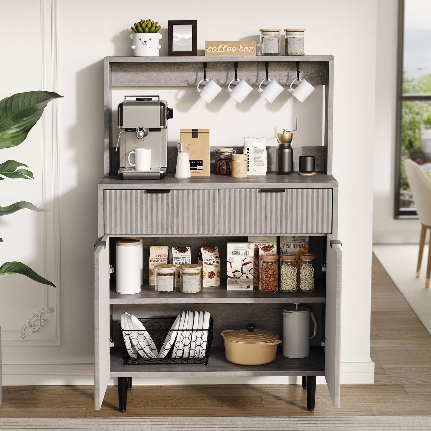 IDEALHOUSE 2-Door Sideboard Buffet Cabinet with 2 Drawers, Wood Storage Cabinet for Dining Room, Kitchen, and Living Room, Coffee Bar Console Table