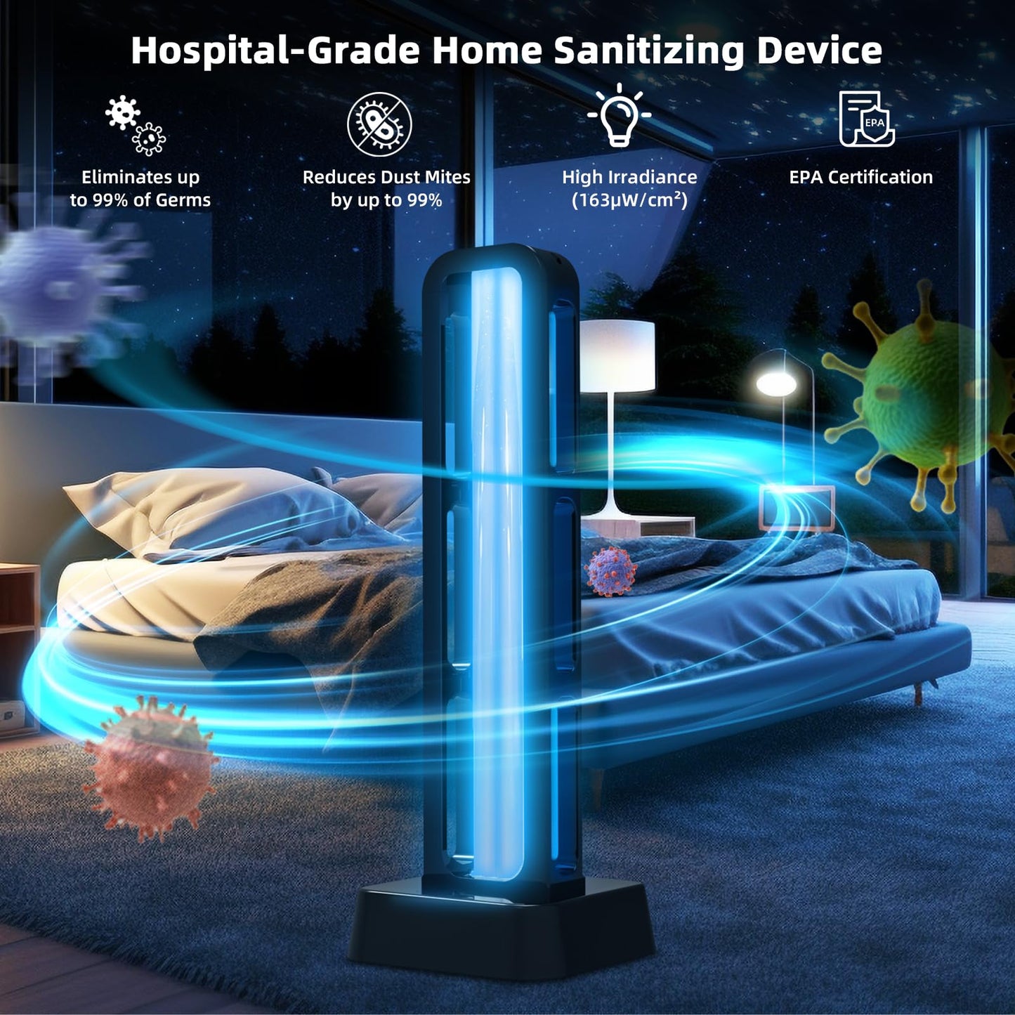 Zyntieu 39W UV Light Sanitizer with Remote Control and 3 Timers – Ozone Free Home Disinfection Device, Kills Germs, Viruses, Mold and Dust Mites – Whole Room Ultraviolet Light for Home and Office