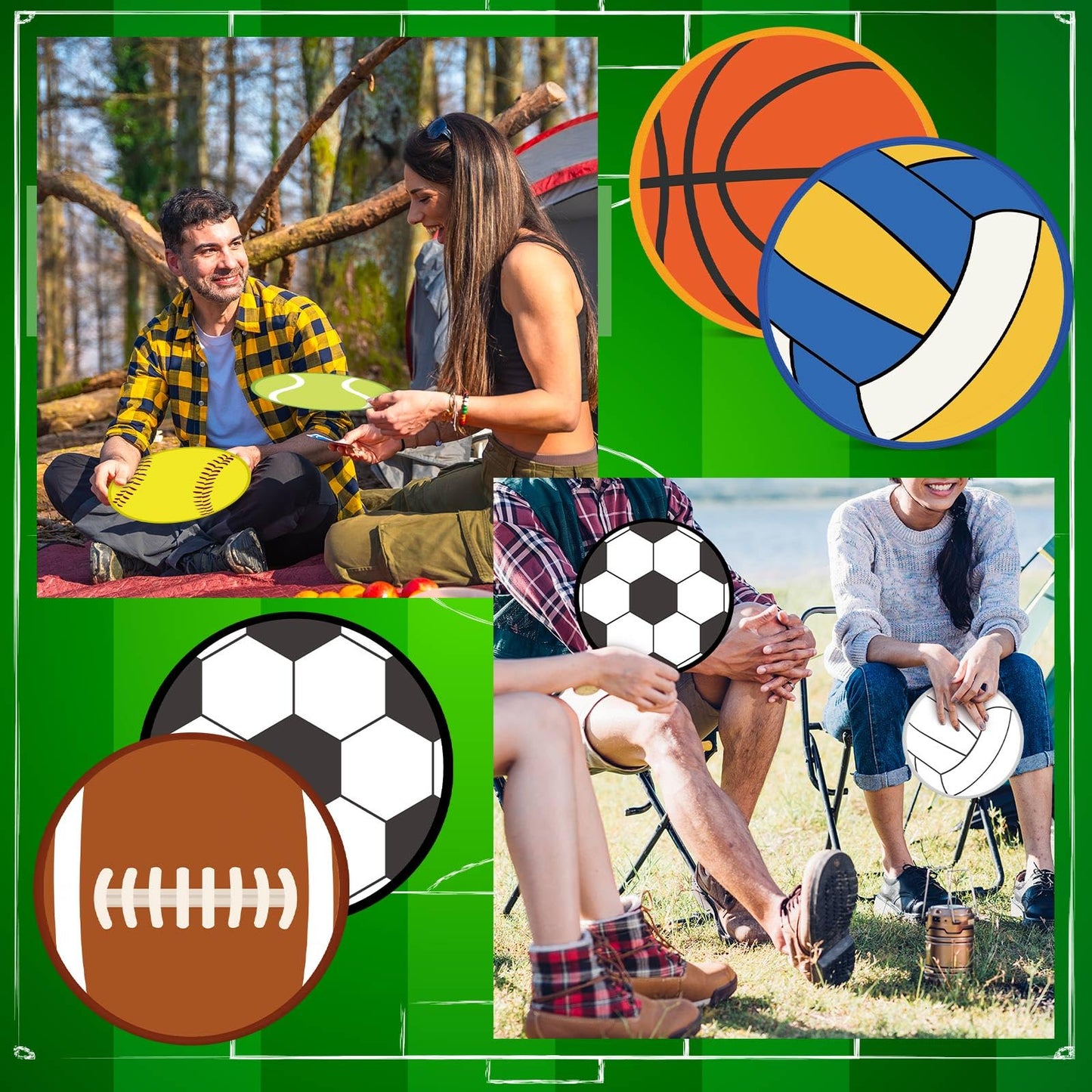 Gejoy 24 Pcs Volleyball Baseball Foldable Fan Rugby Basketball Soccer Handheld Round Folding Flying Disc for Women Man Daily Use Sports Festival Wedding Party Favors Decorations Portable, 8 Style