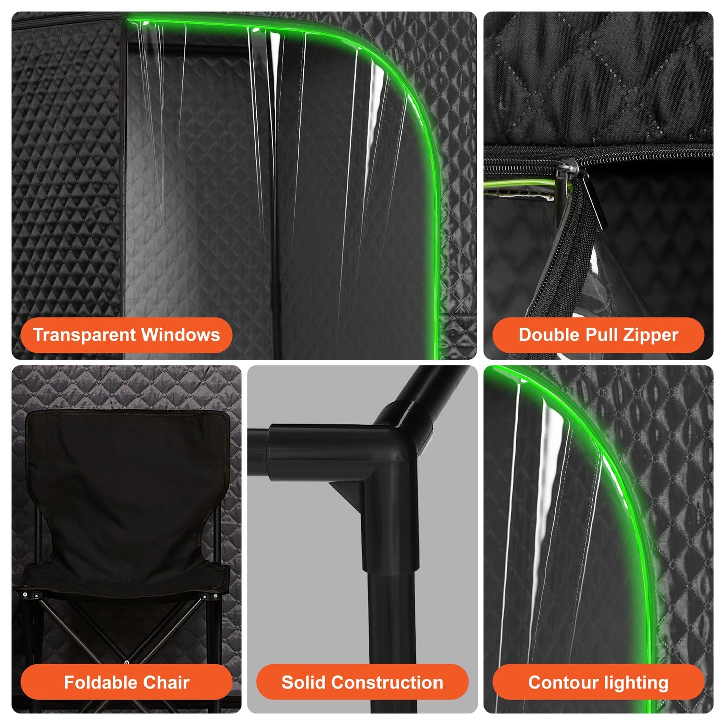 UNANEST Portable Full-Body Steam Sauna Tent for Home – Large Indoor Personal Sauna with 9 Heat Levels, 3L Steamer, Remote, Foldable Chair and Transparent Window (Quadrilateral, Black)