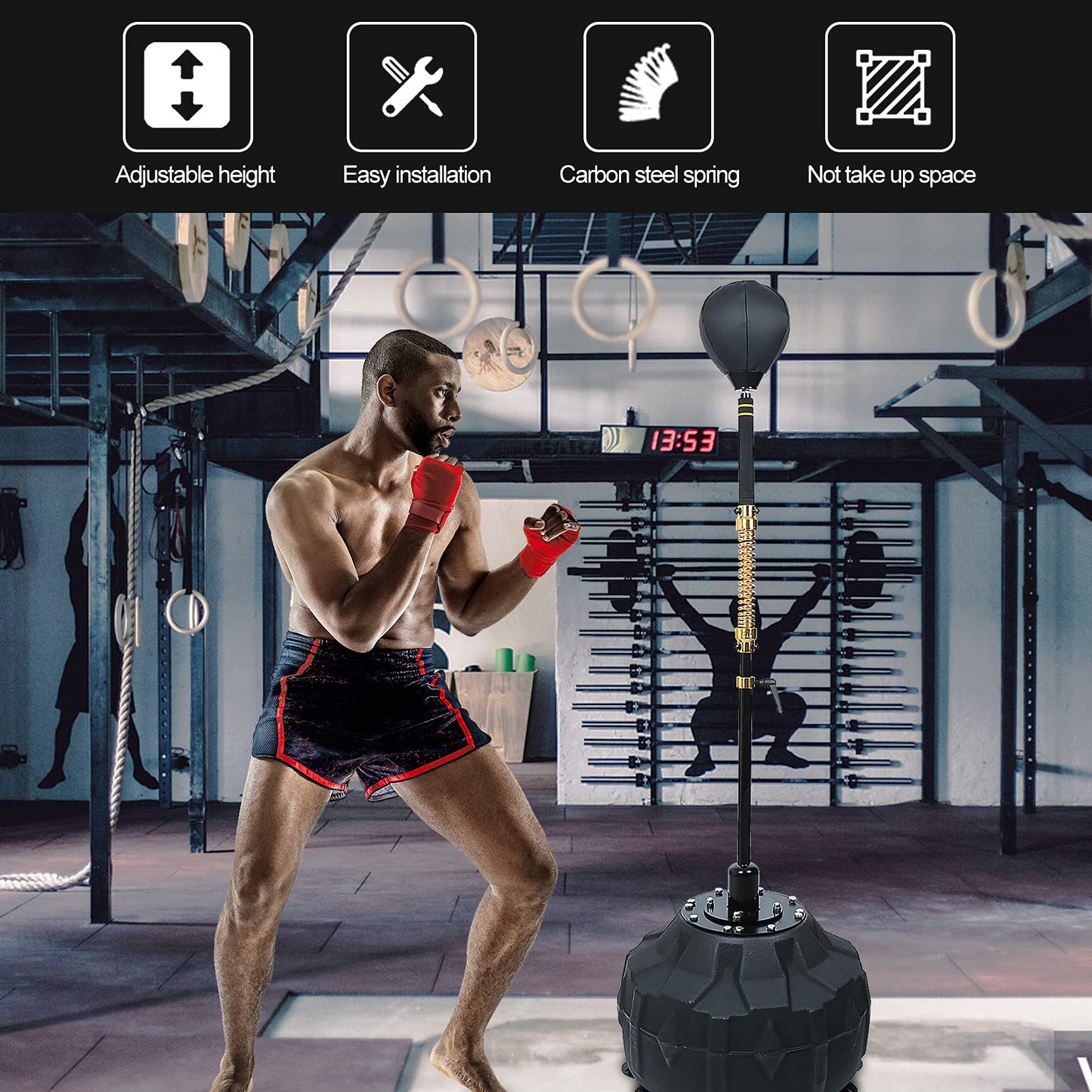 INNOLIFE Boxing Fast Respond Speed Bar Heavy Duty Punching Equipment Adjustable Height from 57"~74.8" Boxing Skills Training Free Standing