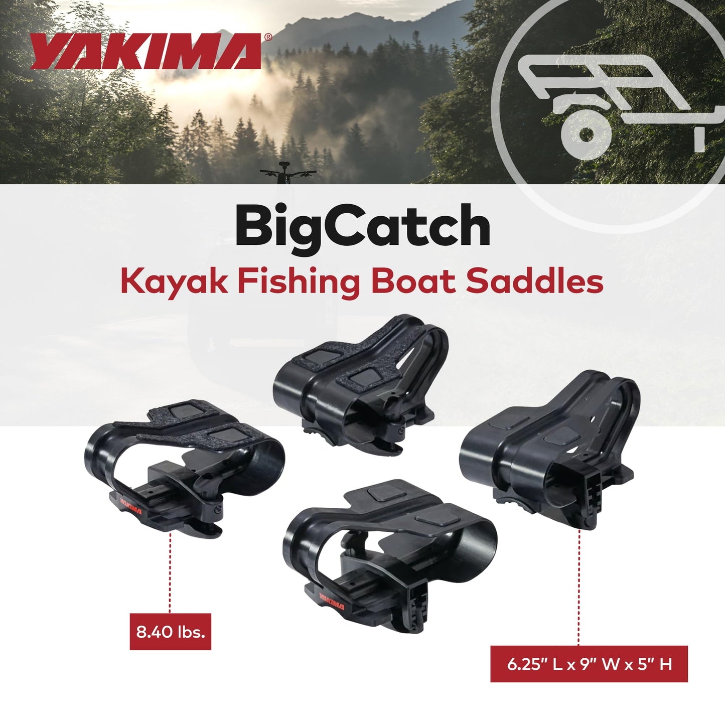 Yakima Universal BigCatch Kayak Fishing Boat Saddles, 150-Pound Load Capacity