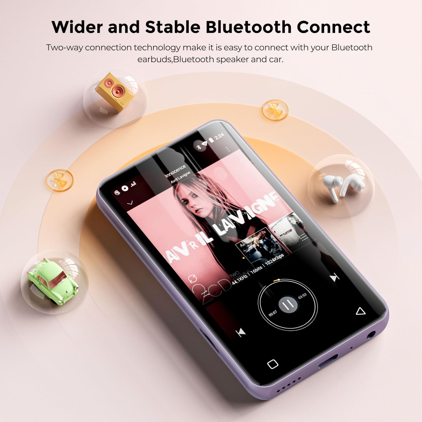 160GB MP3 Player with Bluetooth and WiFi, innioasis Music Player with Spotify,Pandora,Amazon Music,4" Touch Screen Android MP4 MP3 Player for Kids with Libby,Audible,Spotify Kids (Purple)