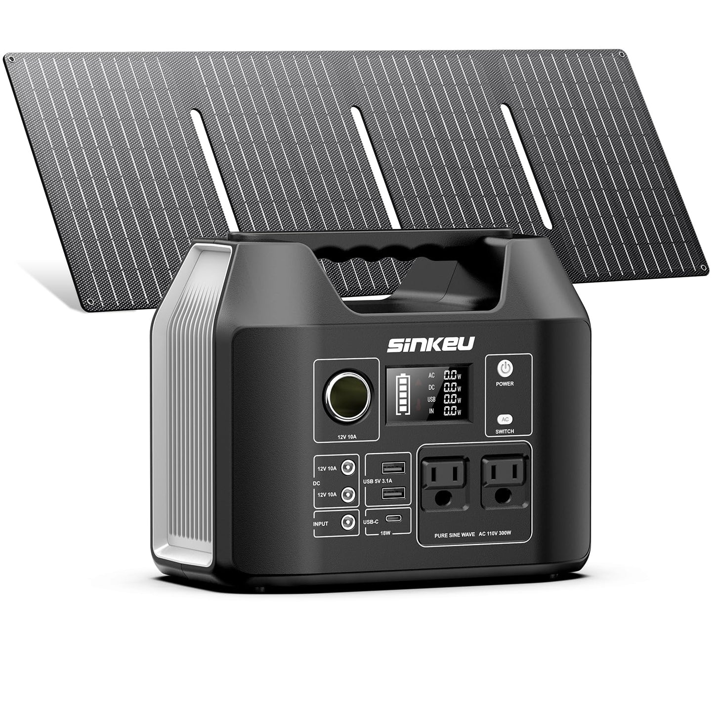 SinKeu Portable Power Station 300W with 40W Solar Panel,256Wh Solar Generator LiFePO4 Battery with USB DC AC Outlet for Outdoor,Off-Grid Living,RV,Emergency