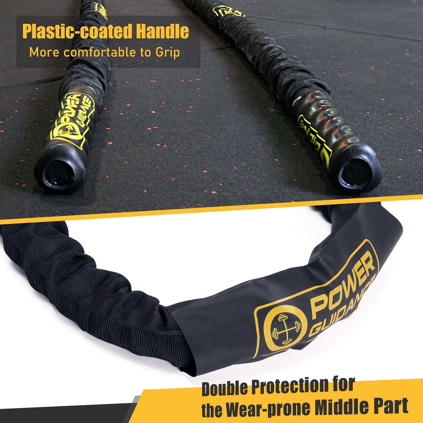 POWER GUIDANCE Battle Rope, 1.5" Width Poly Dacron 30/40/50ft Length Exercise equipment for home gym & outdoor workout, Battle Rope Anchor Included (1.5'' * 50FT Length)