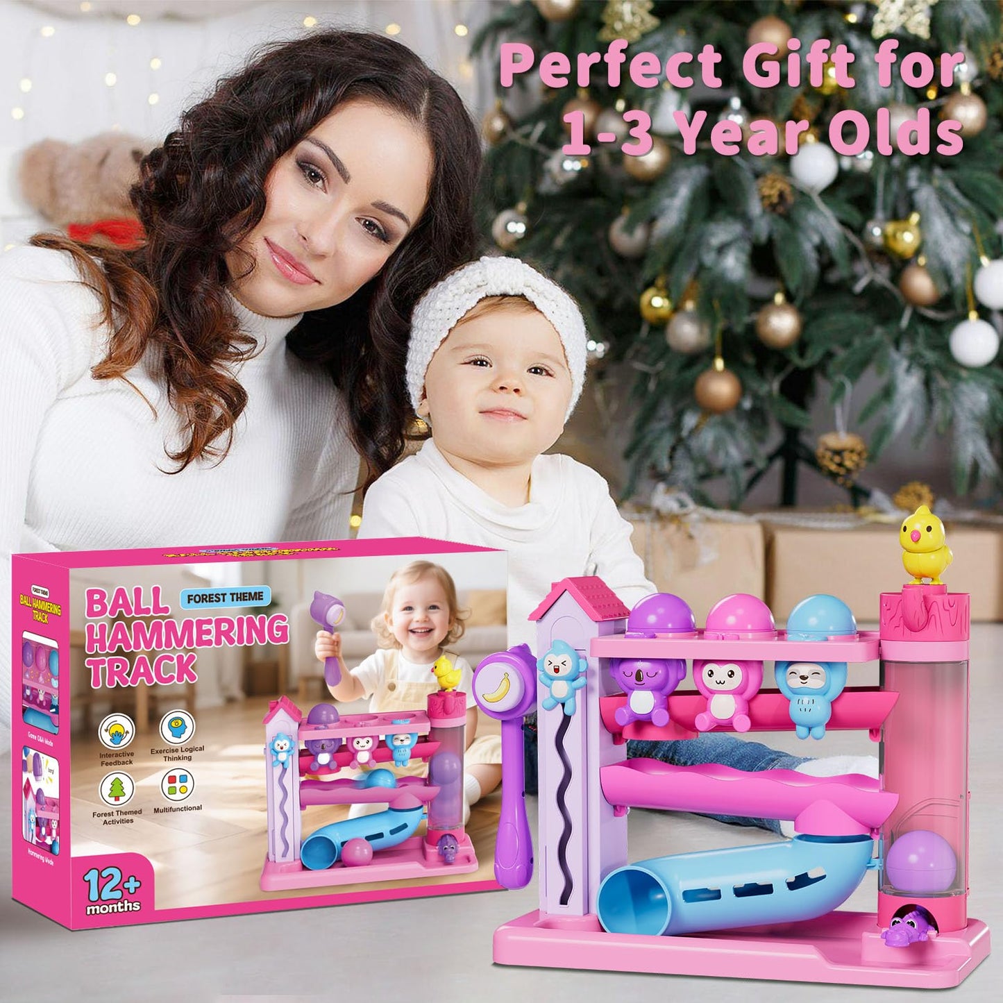 Musical Toddler Toys for 1 2 3 Years Old, Educational Baby Toys 12-18 Months with Bilingual Toddler Learning, Interactive Toys for 1 Year Old Girl, Christmas Birthday Gift for 1 Year Old Girl (Purple)